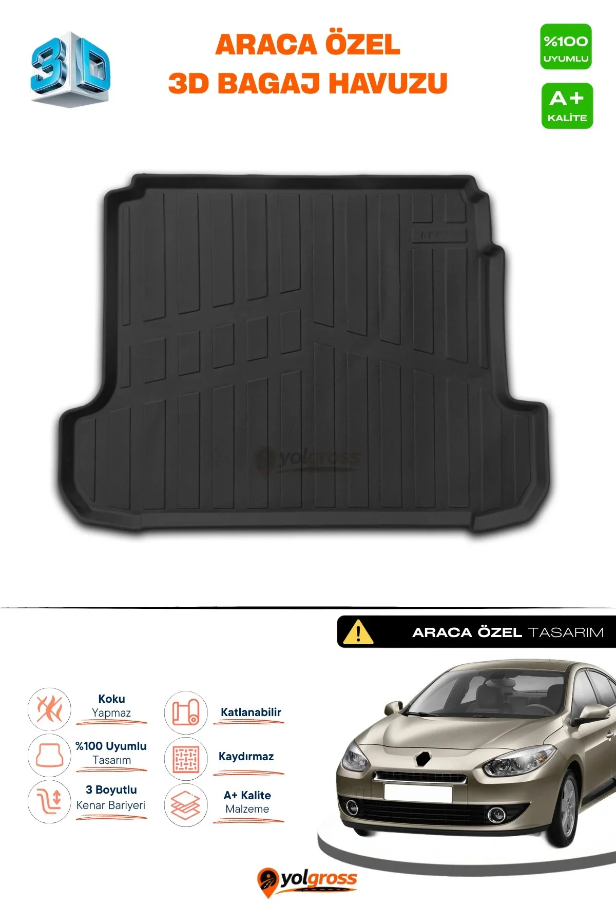 Renault Fluence 3D Pro Bagaj Havuzu 2010-2016 A+ Kalite