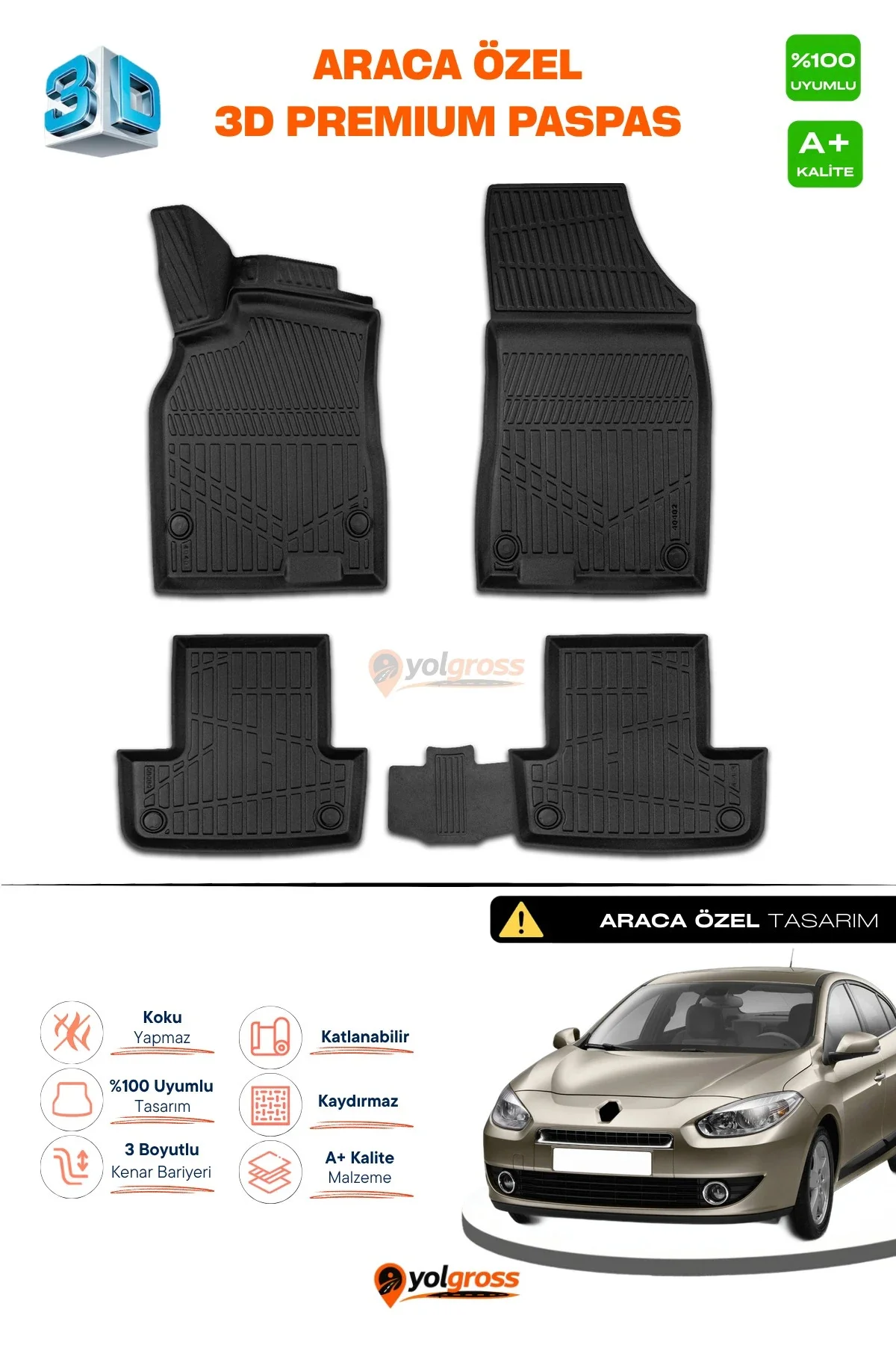 Renault Fluence 3D Pro Havuzlu Paspas 2010-2016 A+ Kalite Renault Fluence 3D Pro Havuzlu Paspas 2010-2016 A+ Kalite