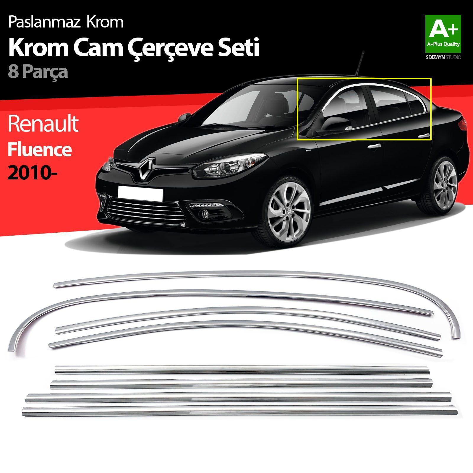 Renault Fluence Uyumlu Krom Cam Çerçeve Seti 8 Parça 2010 Üzeri Renault Fluence Uyumlu Krom Cam Çerçeve Seti 8 Parça 2010 Üzeri