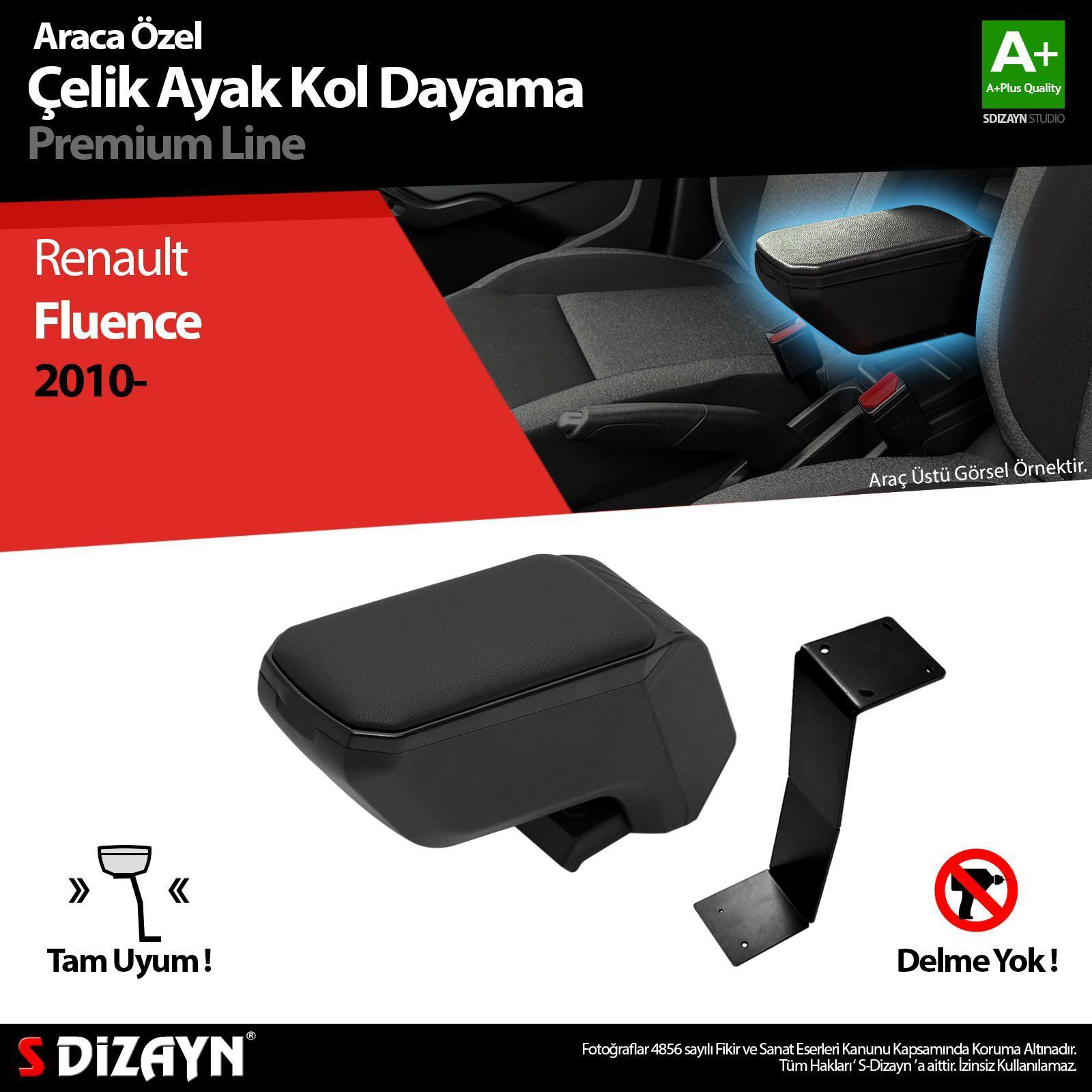Drs Tuning Renault Fluence Uyumlu Kol Dayama Kolçak Çelik Ayaklı Abs Siyah 2