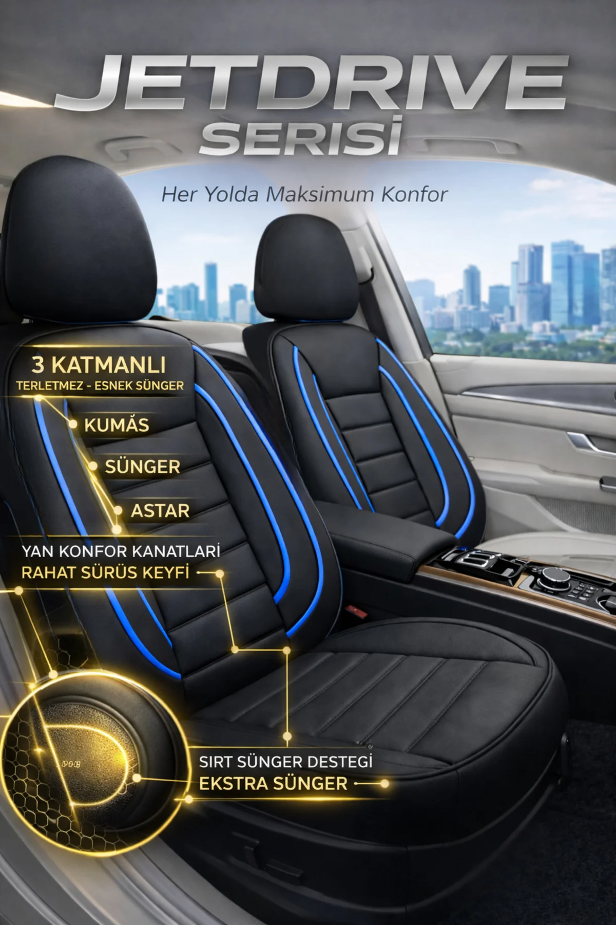 Renault Kadjar 2015 ve Sonrası Uyumlu Jetdrive Serisi Siyah Koltuk Kılıfı