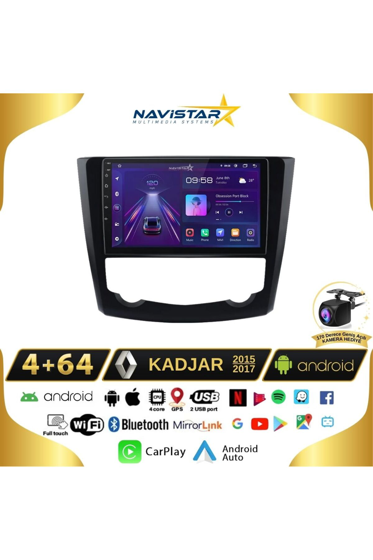Renault Kadjar 2015-2017 Model 4gb 64gb Android 13 Kablosuz Carpl