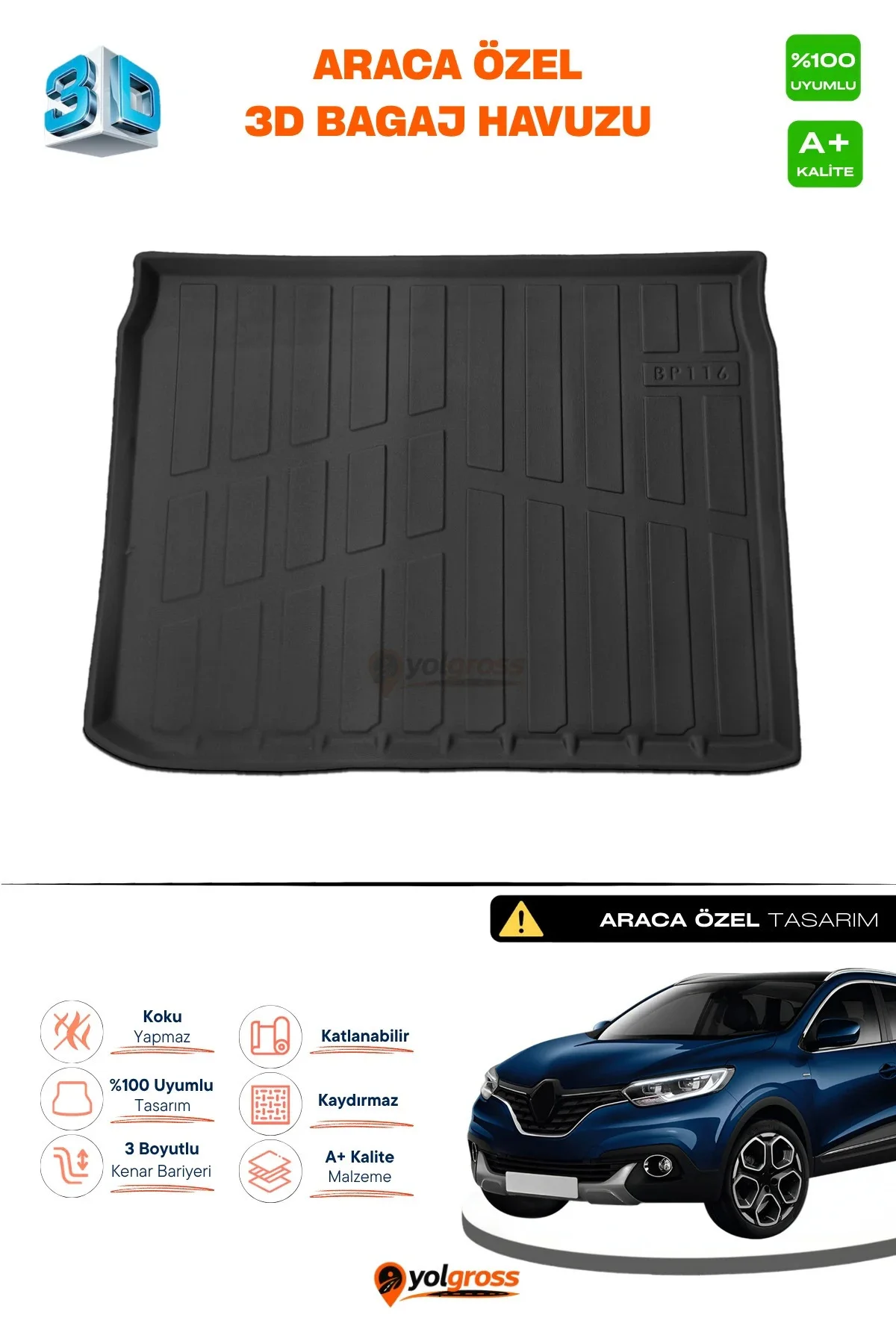 Renault Kadjar 3D Pro Bagaj Havuzu 2015 Üzeri A+ Kalite
