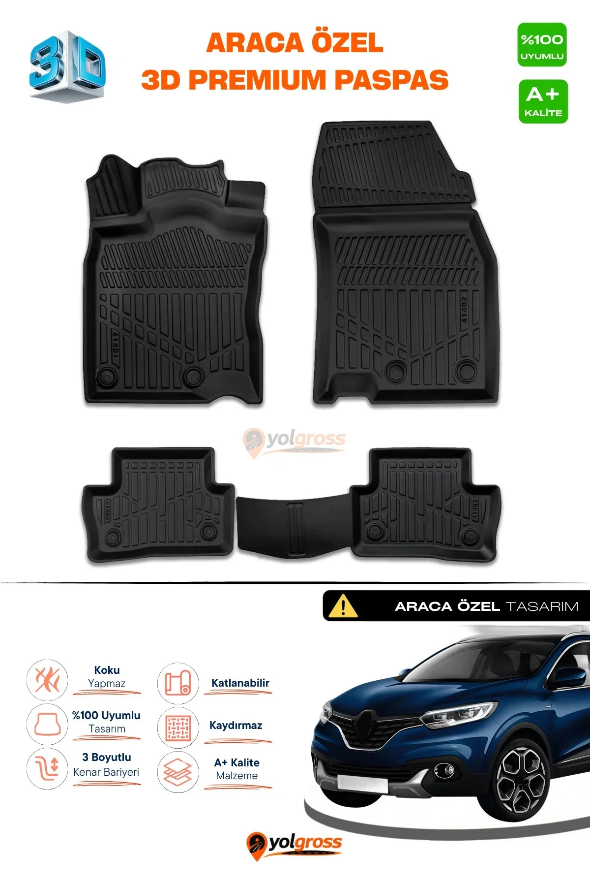 Renault Kadjar 3D Pro Havuzlu Paspas 2015 Üzeri A+ Kalite