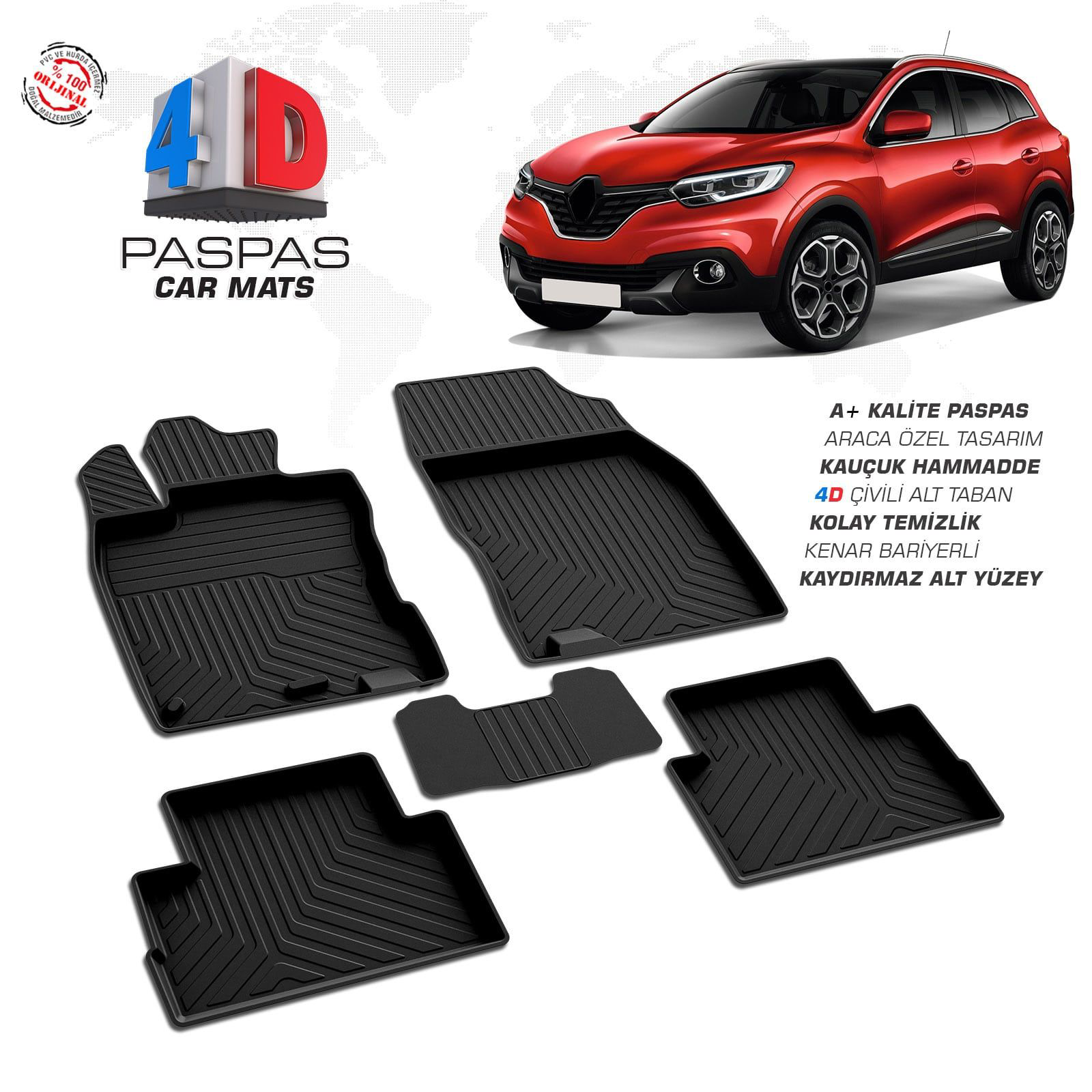Renault Kadjar 4D Araca Özel Havuzlu Kauçuk Paspas