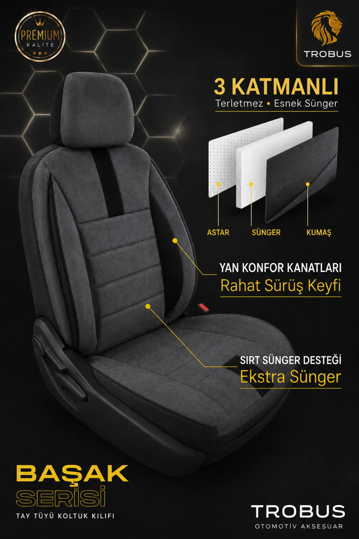 Renault Kadjar Oto Koltuk Kılıfı 2015 ve Sonrası Füme Başak Serisi Tay Tüyü Tam Set