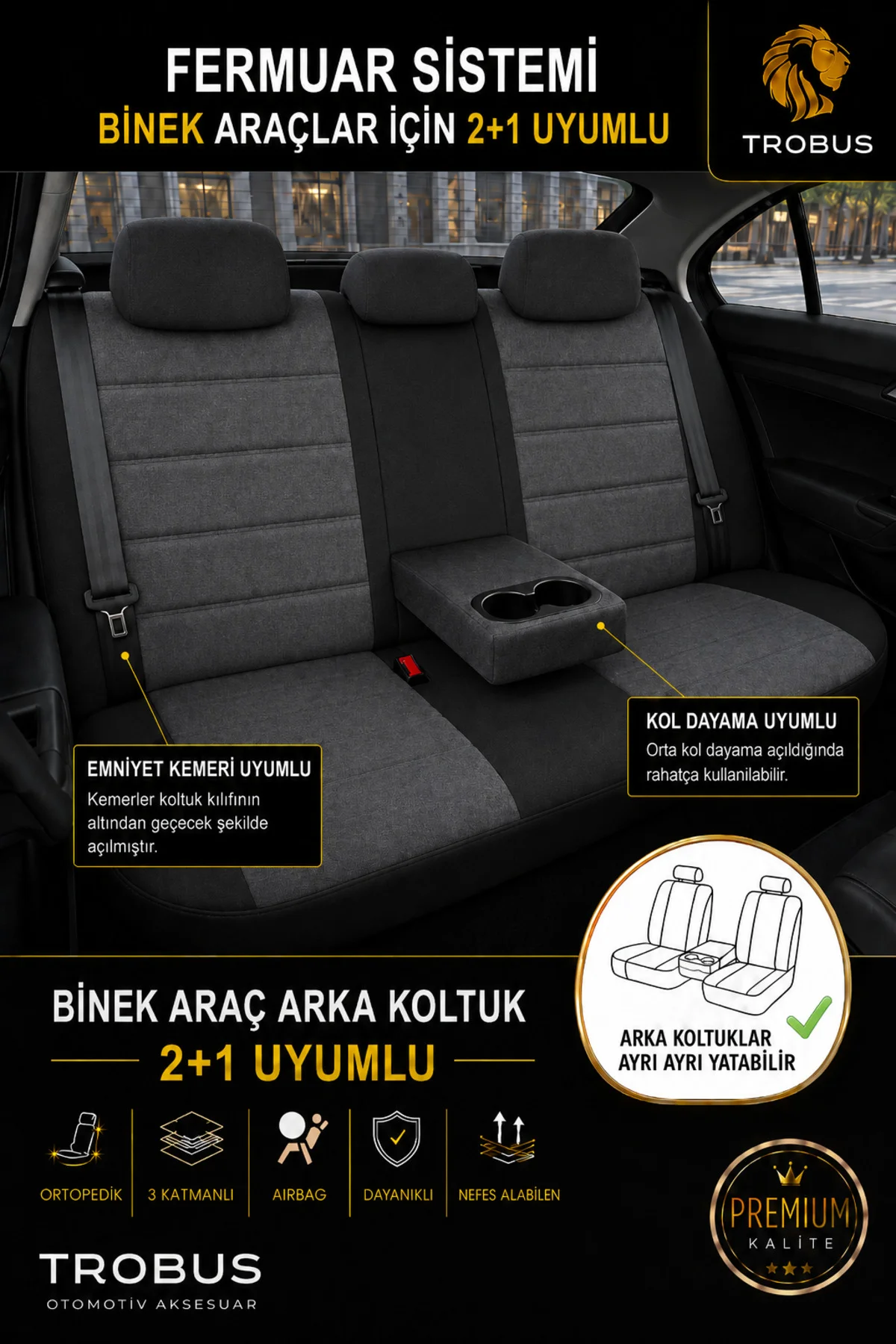 Renault Kadjar Oto Koltuk Kılıfı 2015 ve Sonrası Füme Başak Serisi Tay Tüyü Tam Set