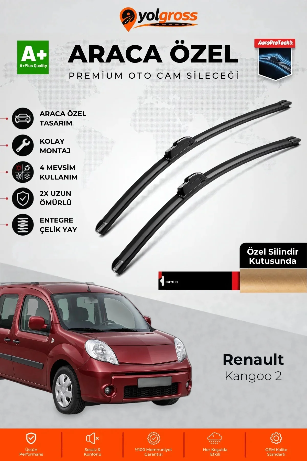Renault Kangoo 2 Ön Cam Silecek Seti 2007-2020 Premium Araca Özel 55-55 Cm A+ Kalite