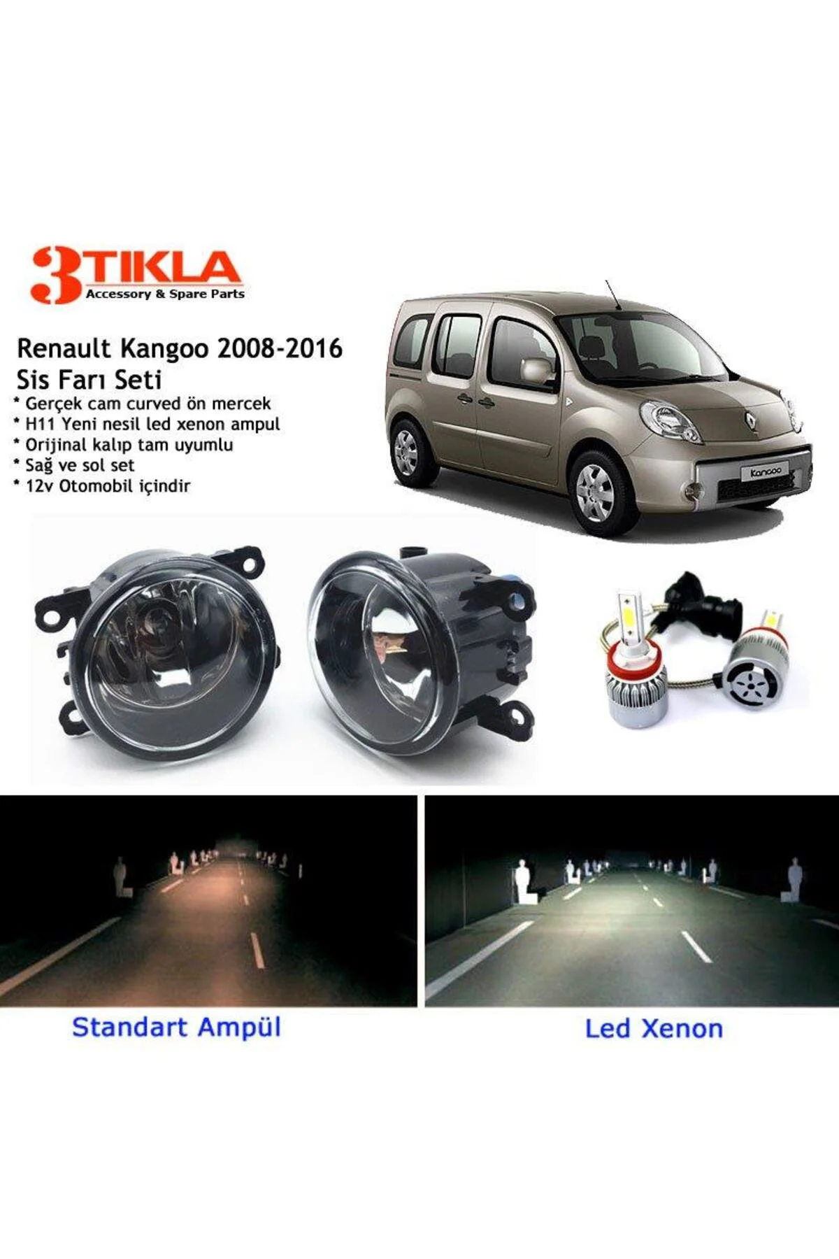 Renault Kangoo 2008-2019 Beyaz Led Xenon Sis Farı Seti