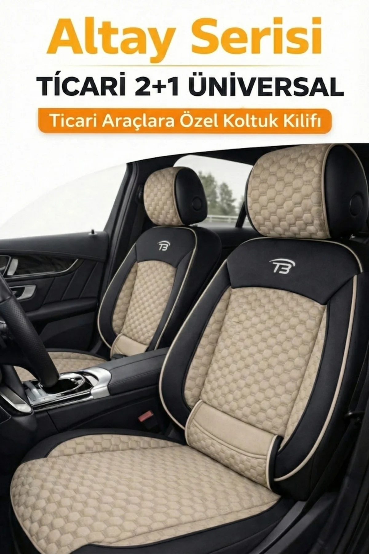 Renault Kangoo 2009-2016 2+1 Arka Sırt Oturak Uyumlu Altay Serisi Bej Siyah Koltuk Kılıfı