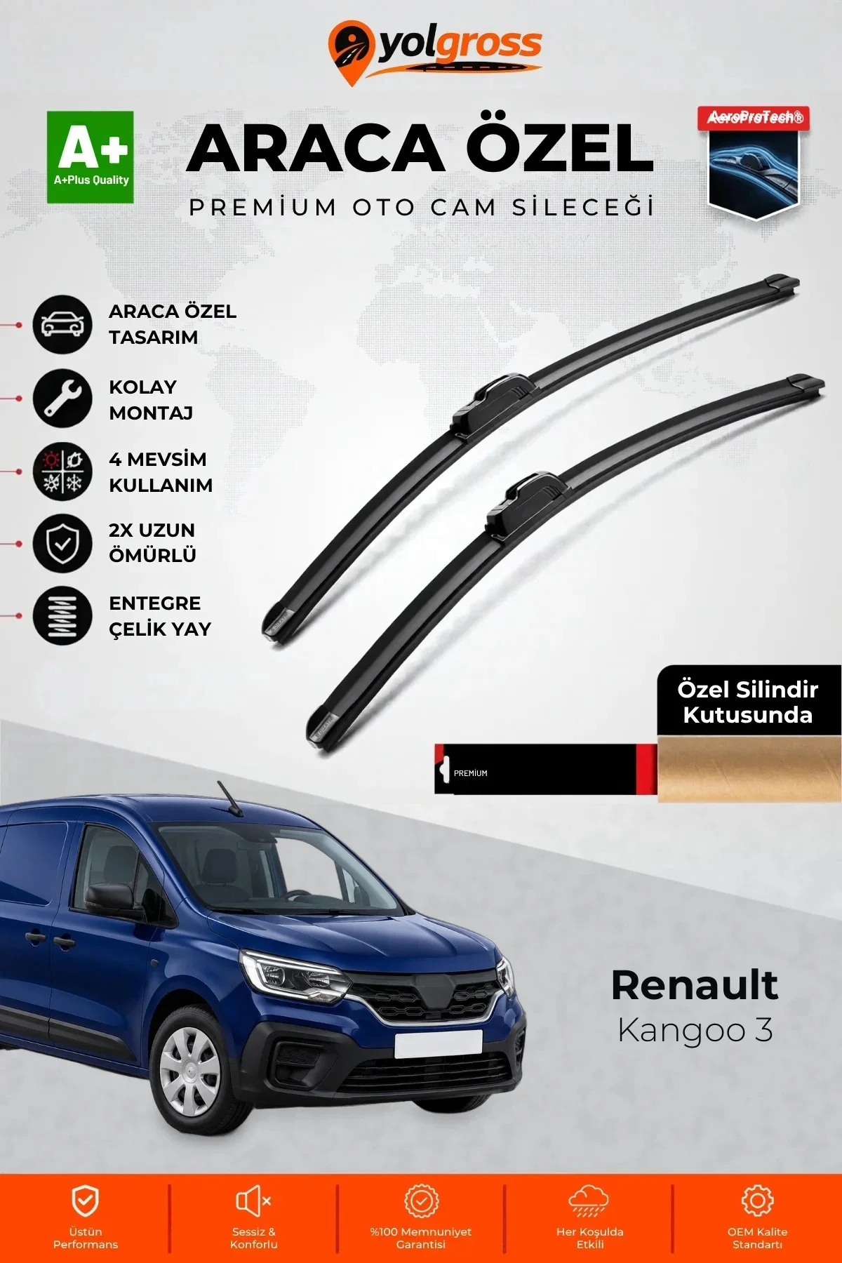 Renault Kangoo 3 Ön Cam Silecek Seti 2020 Üzeri Premium Araca Özel 65-45 Cm A+ Kalite