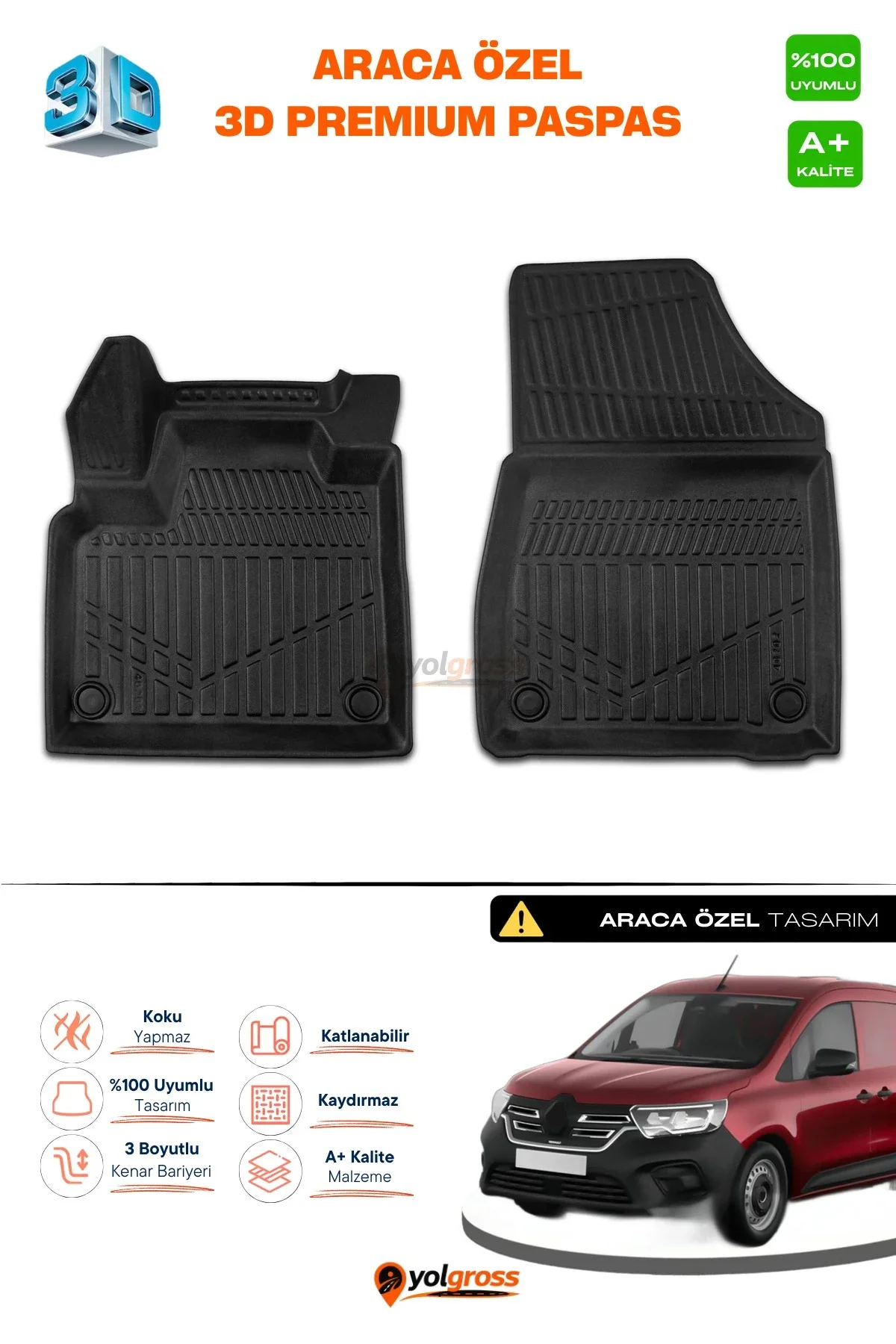 Renault Kangoo Panelvan 3D Pro Havuzlu Paspas Ön 2'Li 2024 Üzeri A+ Kalite