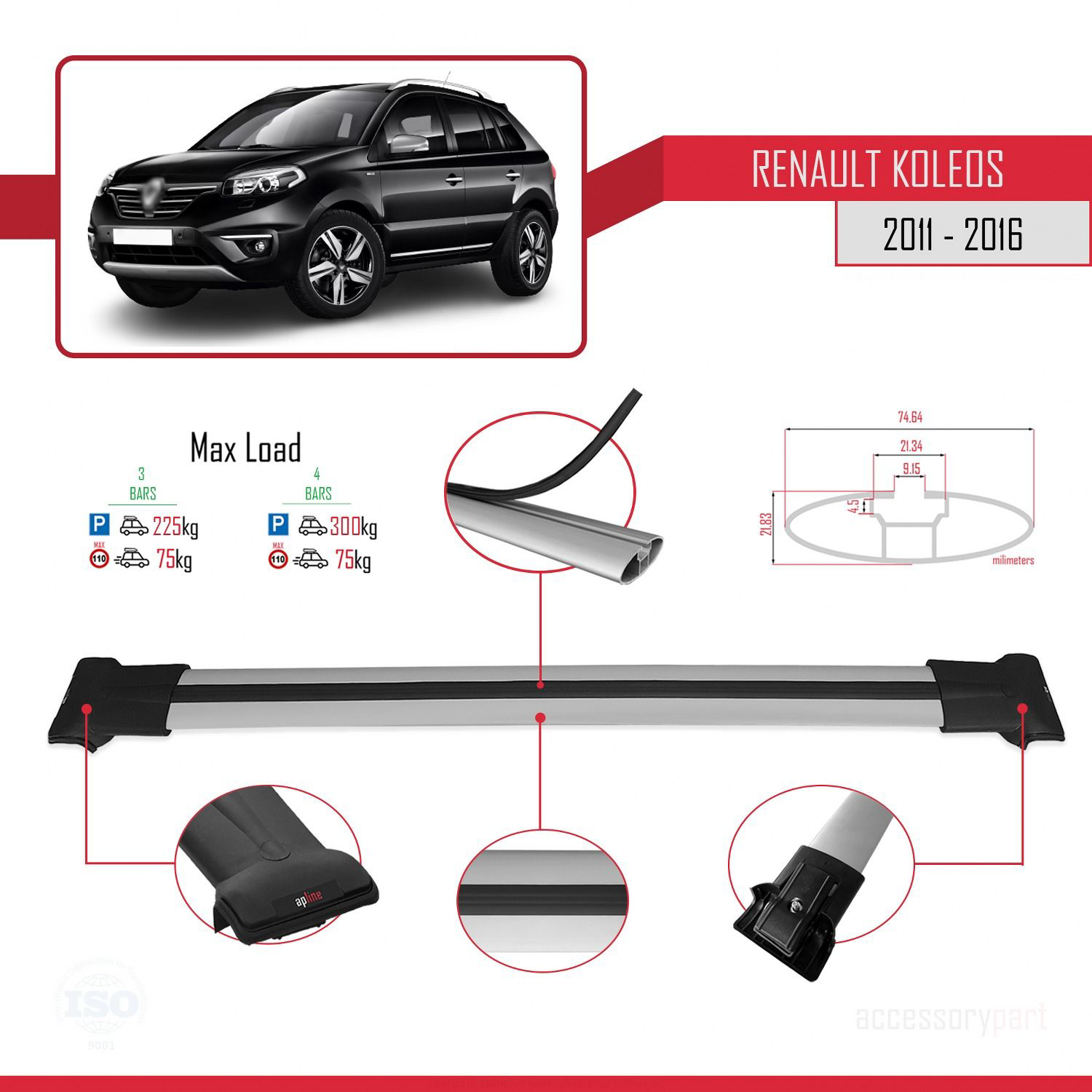 Renault Koleos 2011-2016 Arası ile Uyumlu FLY Model Ara Atkı Tava