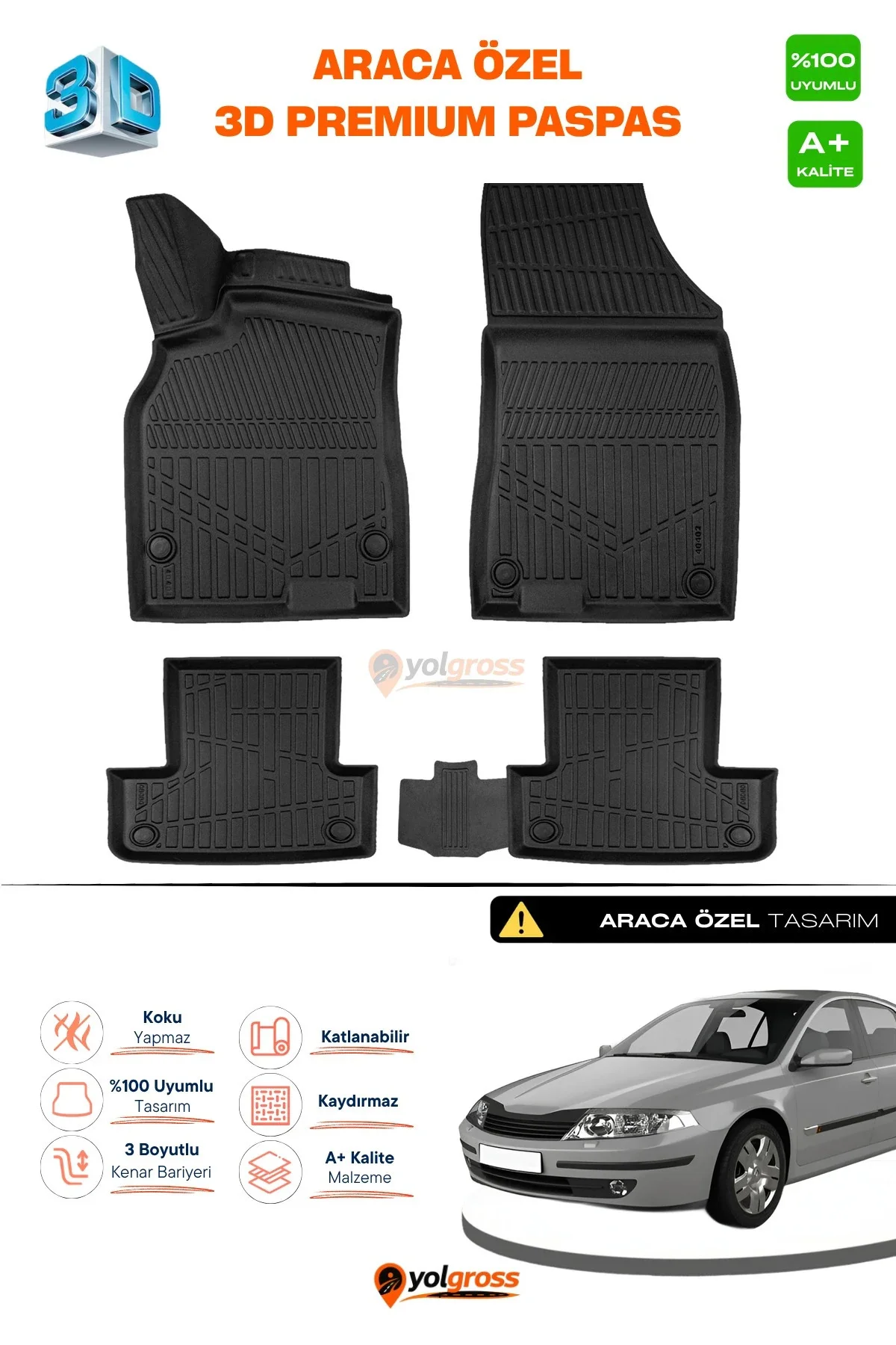 Renault Laguna 2 3D Pro Havuzlu Paspas 2002-2007 A+ Kalite Renault Laguna 2 3D Pro Havuzlu Paspas 2002-2007 A+ Kalite