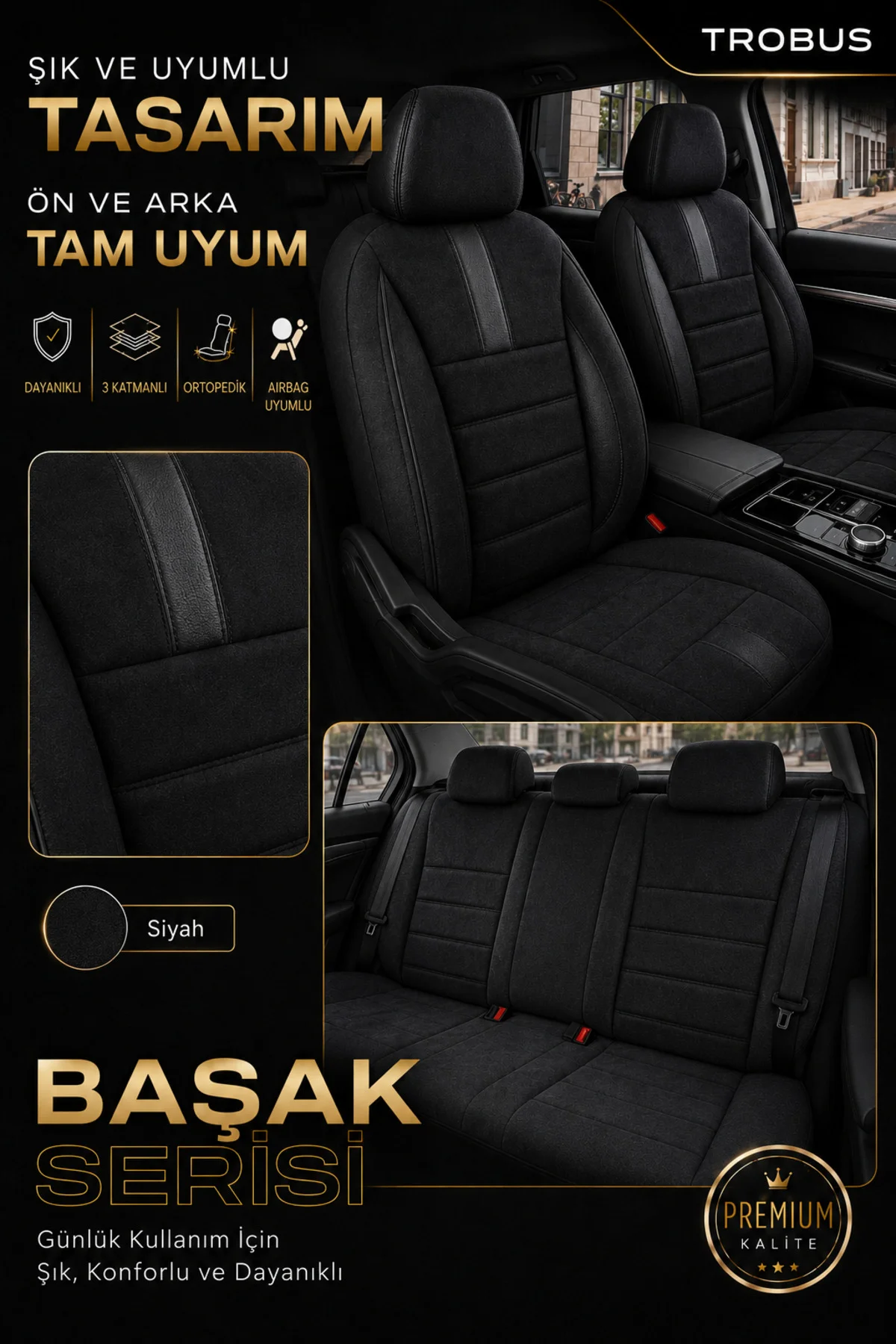 Renault Laguna 2 Oto Koltuk Kılıfı 2004 2005 2006 2007 2008 2009 Siyah Başak Serisi Tay Tüyü Tam Set