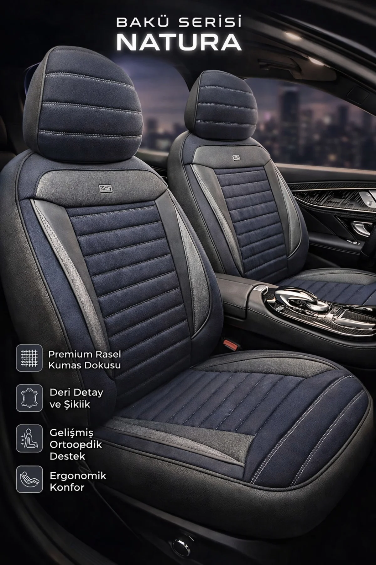 Renault Laguna 2001-2015 Uyumlu Bakü Natura Serisi Raşel Füme Gri Koltuk Kılıfı