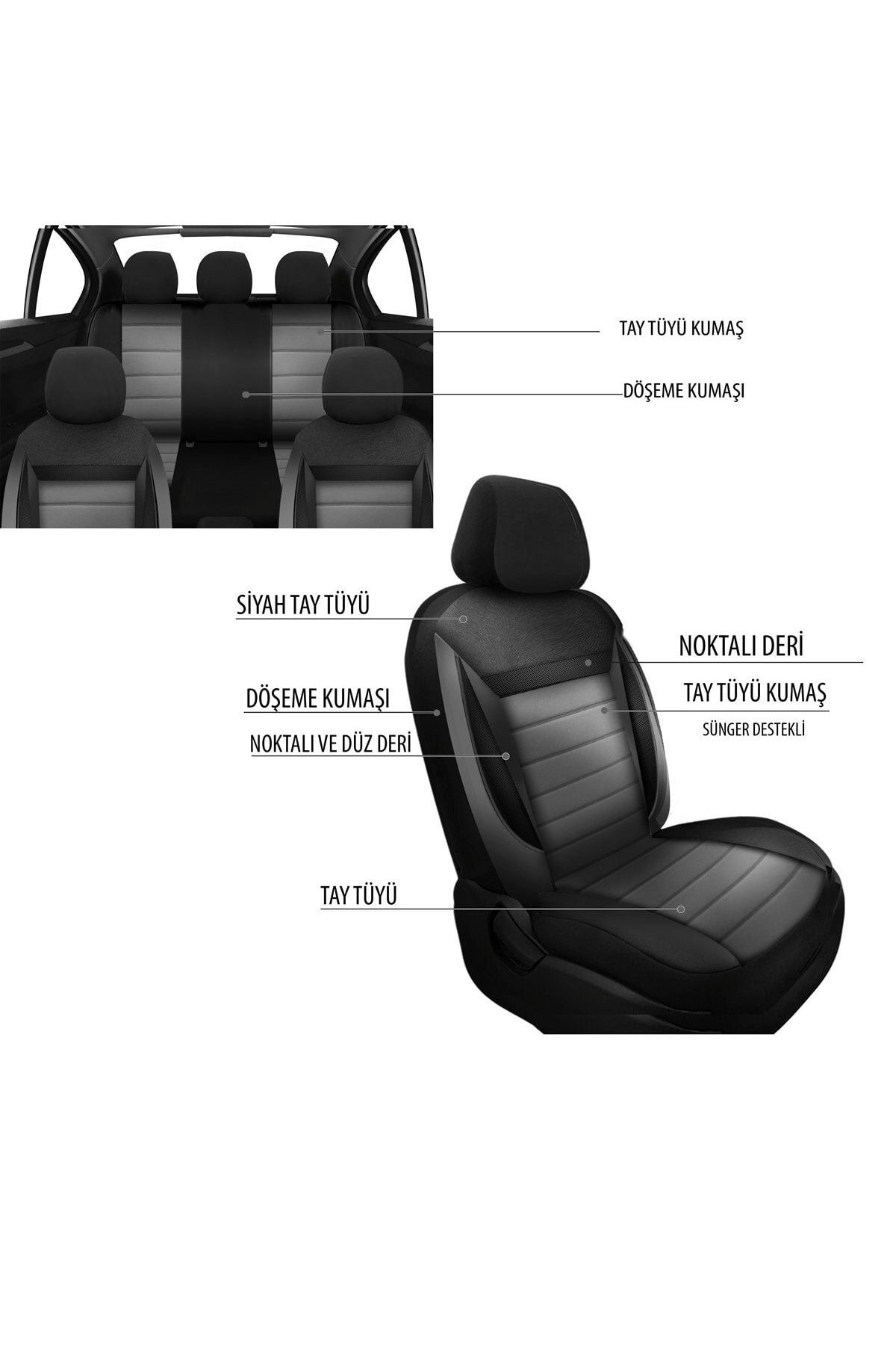 Renault Laguna Uyumlu Koltuk Kılıfı Enigma Serisi - Gri