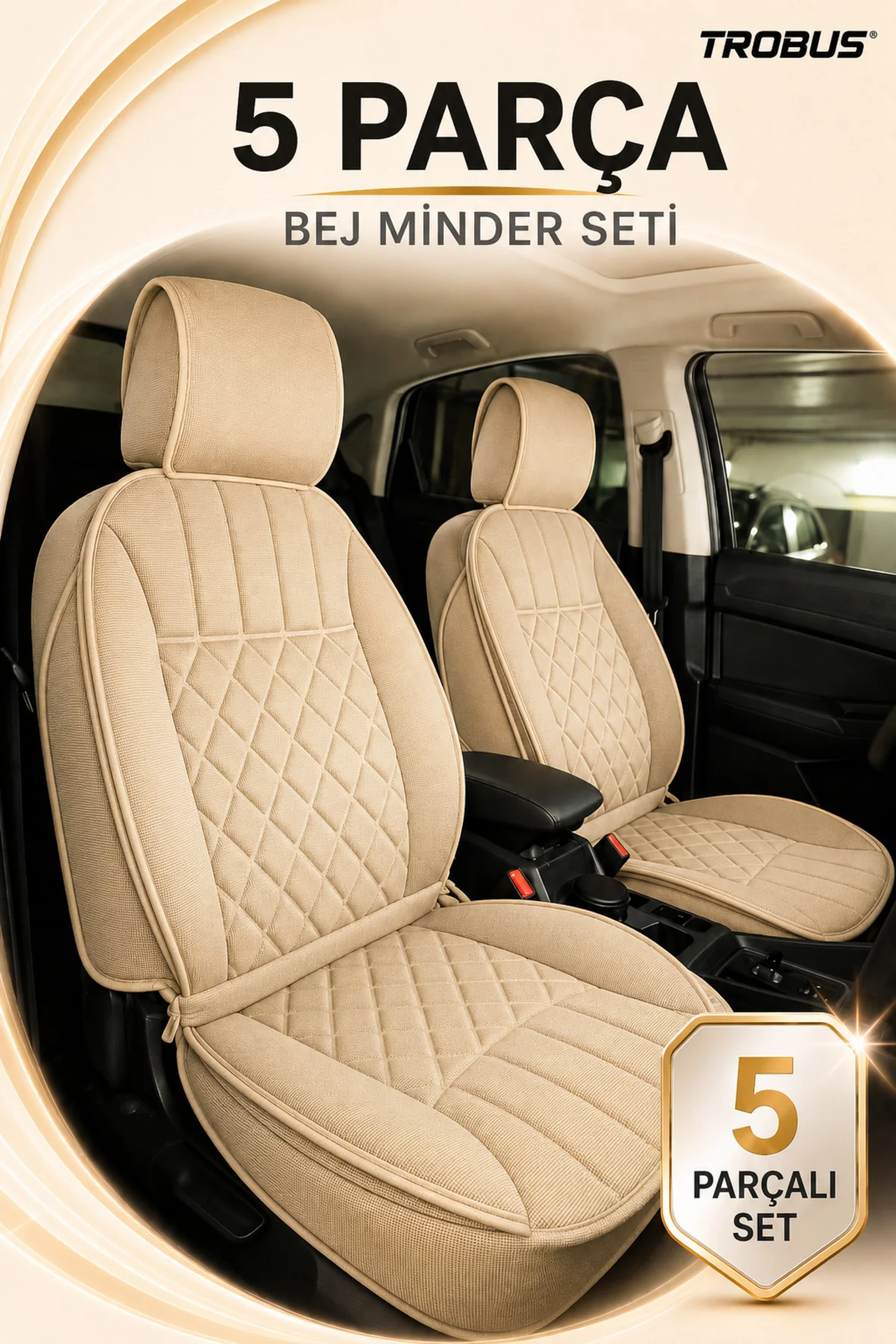 Renault LATITUDE 2012 Uyumlu Zerafet 5 Parça Ortopedik Oto Koltuk Minderi Terletmez Kaymaz Taban Bej Fiyatı, Yorumları ve Özellikleri