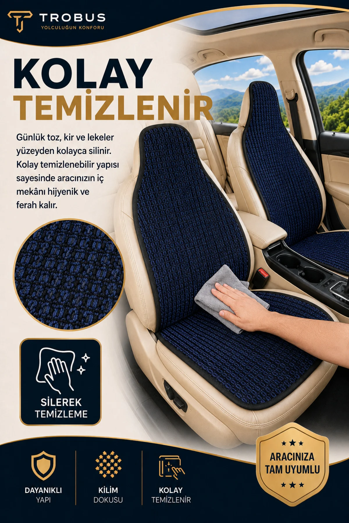 Renault LATITUDE 2012 Uyumlu Örme Ön 2 Parça Oto Koltuk Minderi Terletmez Lacivert - Siyah Fiyatı, Yorumları ve Özellikleri