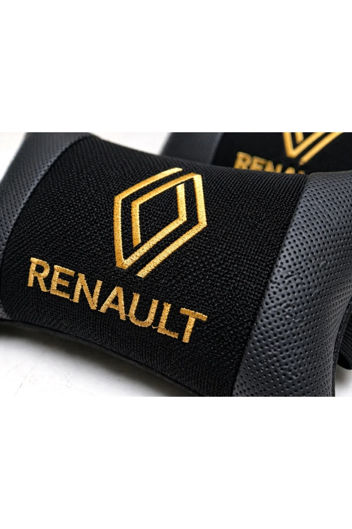 Renault Logolu Boyun Yastığı 2’li Set Siyah Keten Kumaş Nakışlı Oto Koltuk Baş Destek Yastığı - Görsel 2