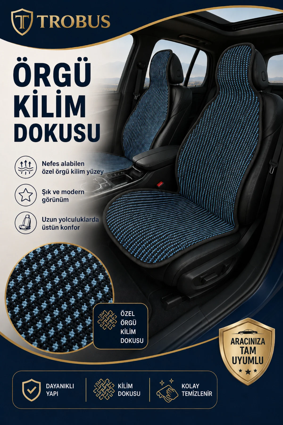 Renault Master 2011+ Örme Ön 2 Parça Minder Terletmez Kaymaz Taban Siyah Mavi Renault Master 2011+ Örme Ön 2 Parça Minder Terletmez Kaymaz Taban Siyah Mavi - Görsel 6