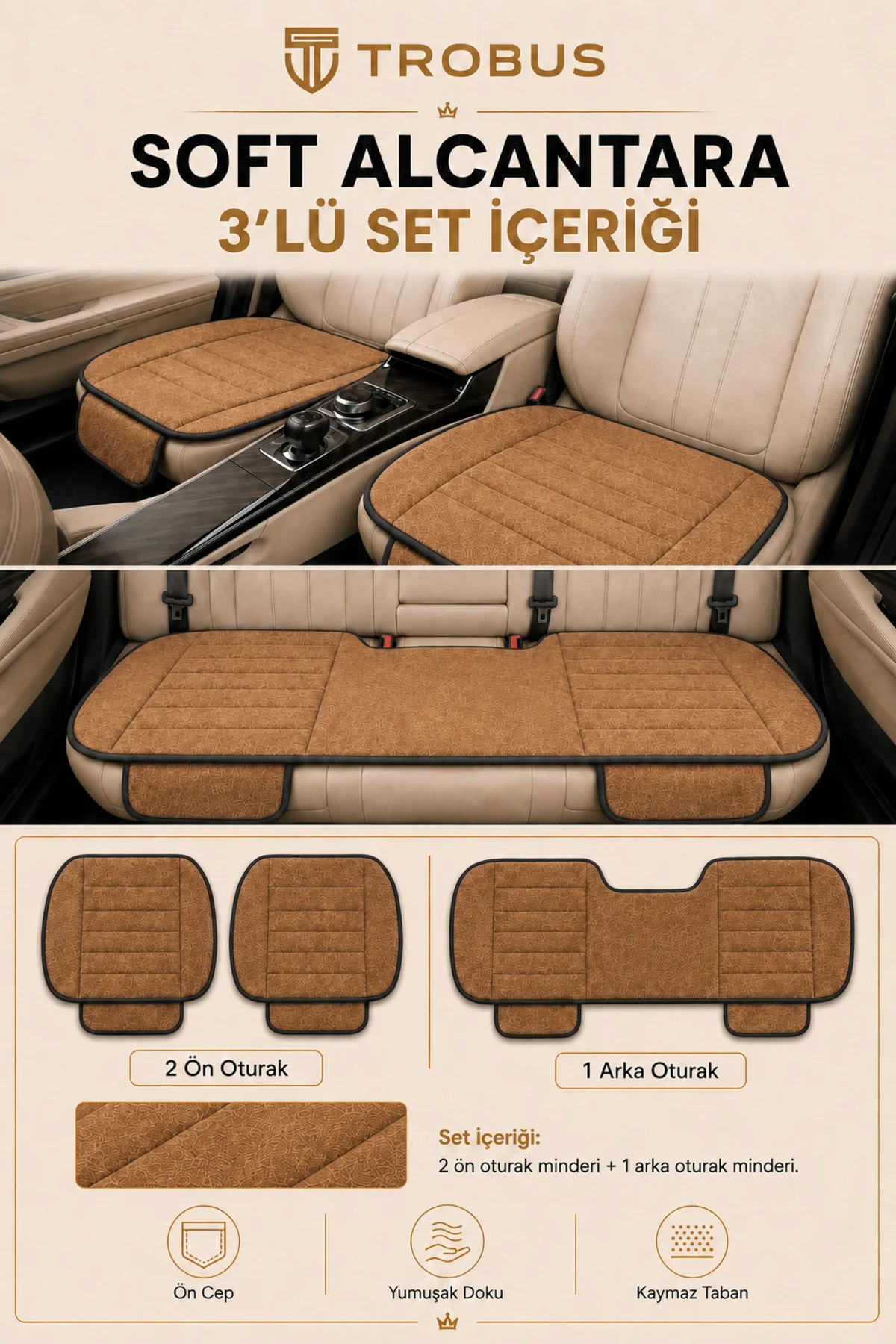 Renault Master 2011+ Soft Alkantara Çizgili Baby Face 3'lü Oturak Minderi Taba Siyah Fiyatı, Yorumları ve Özellikleri