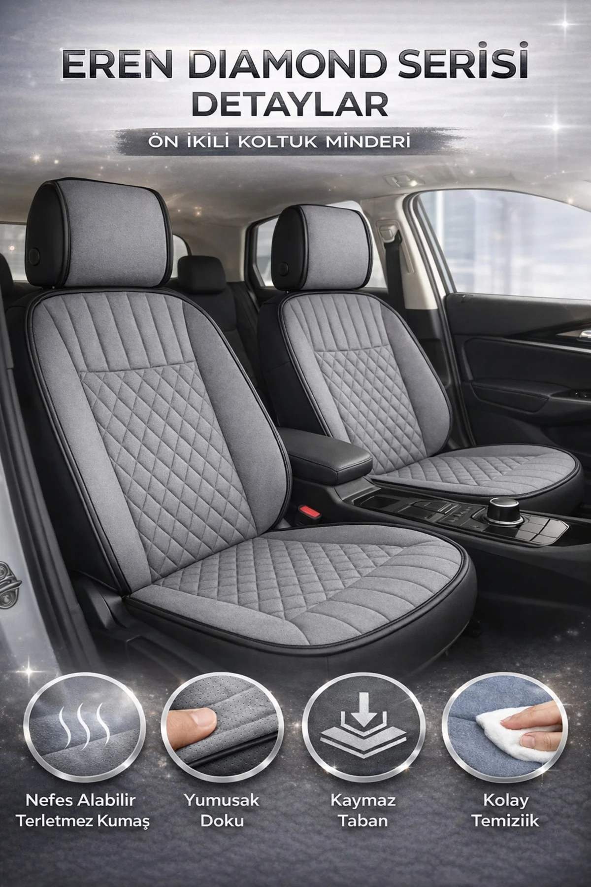 Renault MEGANE - 1 CABRIO 1998-2003 Uyumlu Eren Daimond 2 Parça Ön Oto Koltuk Minderi Terletmez Gri Fiyatı, Yorumları ve Özellikleri
