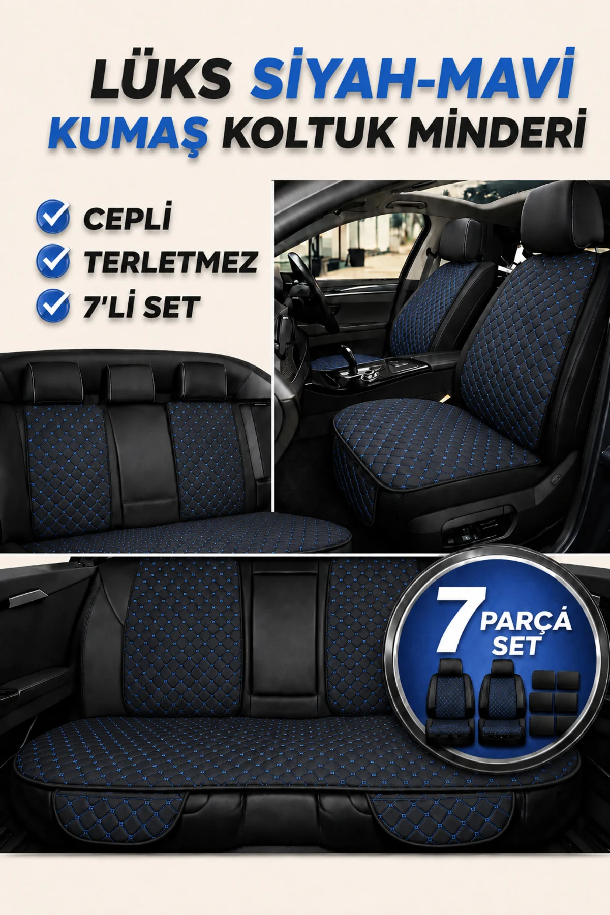 Renault Megane 1 Coupe 1998-2003 7 Parça Kapitone Desen Kumaş Oto Koltuk Minderi Siyah Mavi Fiyatı, Yorumları ve Özellikleri