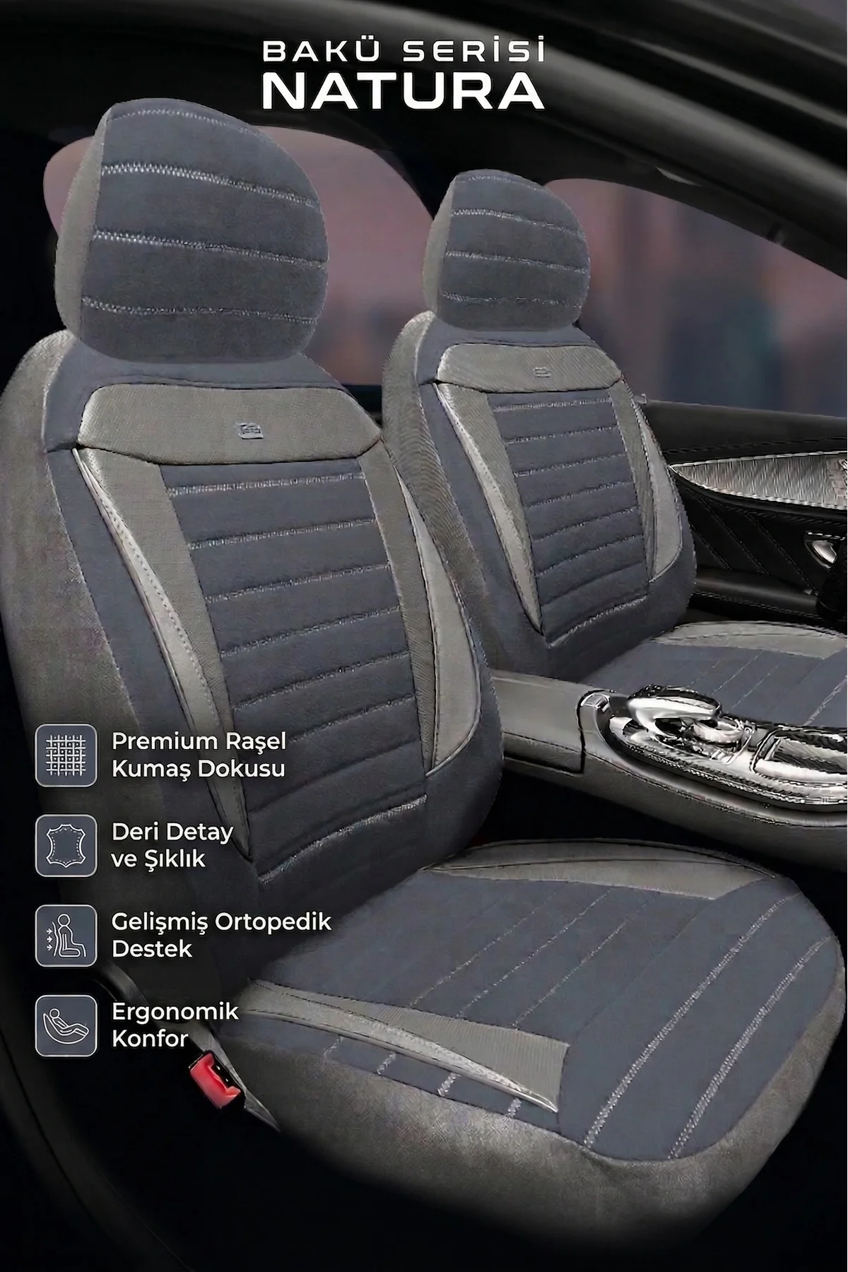 Renault Megane - 1 Hb 1998-2003 Uyumlu Tegin Natura Serisi Raşel Füme Gri Koltuk Kılıfı