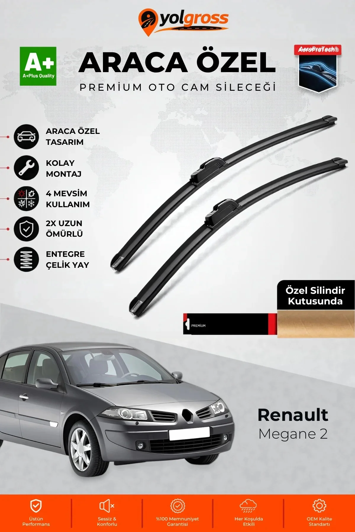 Renault Megane 2 Ön Cam Silecek Seti 2002-2006 Premium Araca Özel 60-45 Cm A+ Kalite