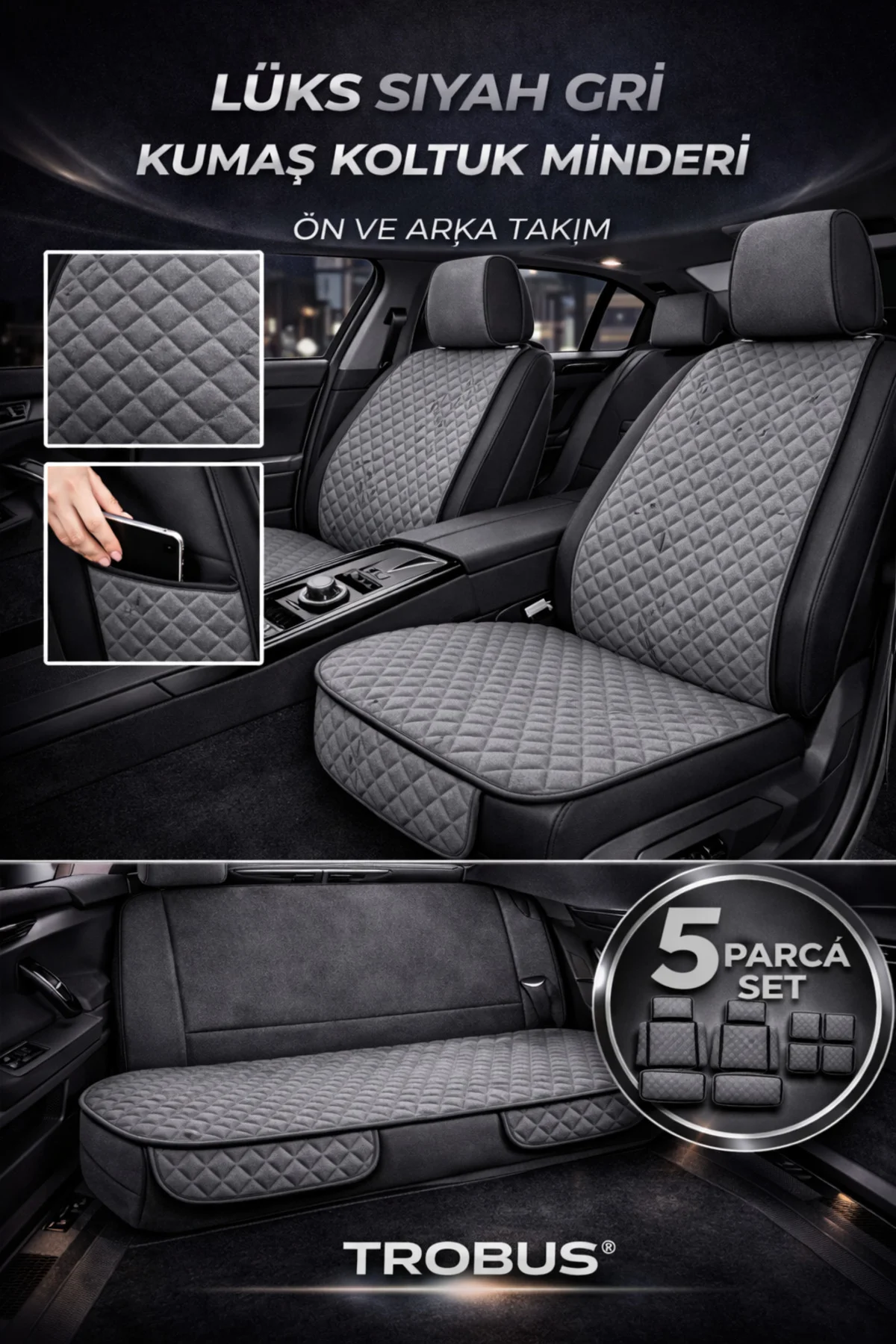 Renault Megane 2/3/4 Sedan 2004–2024 Uyumlu Kumaş Koltuk Minderi Kapitone Desen Terletmez Yedili Gri Renault Megane 2/3/4 Sedan 2004–2024 Uyumlu Kumaş Koltuk Minderi Kapitone Desen Terletmez Yedili Gri
