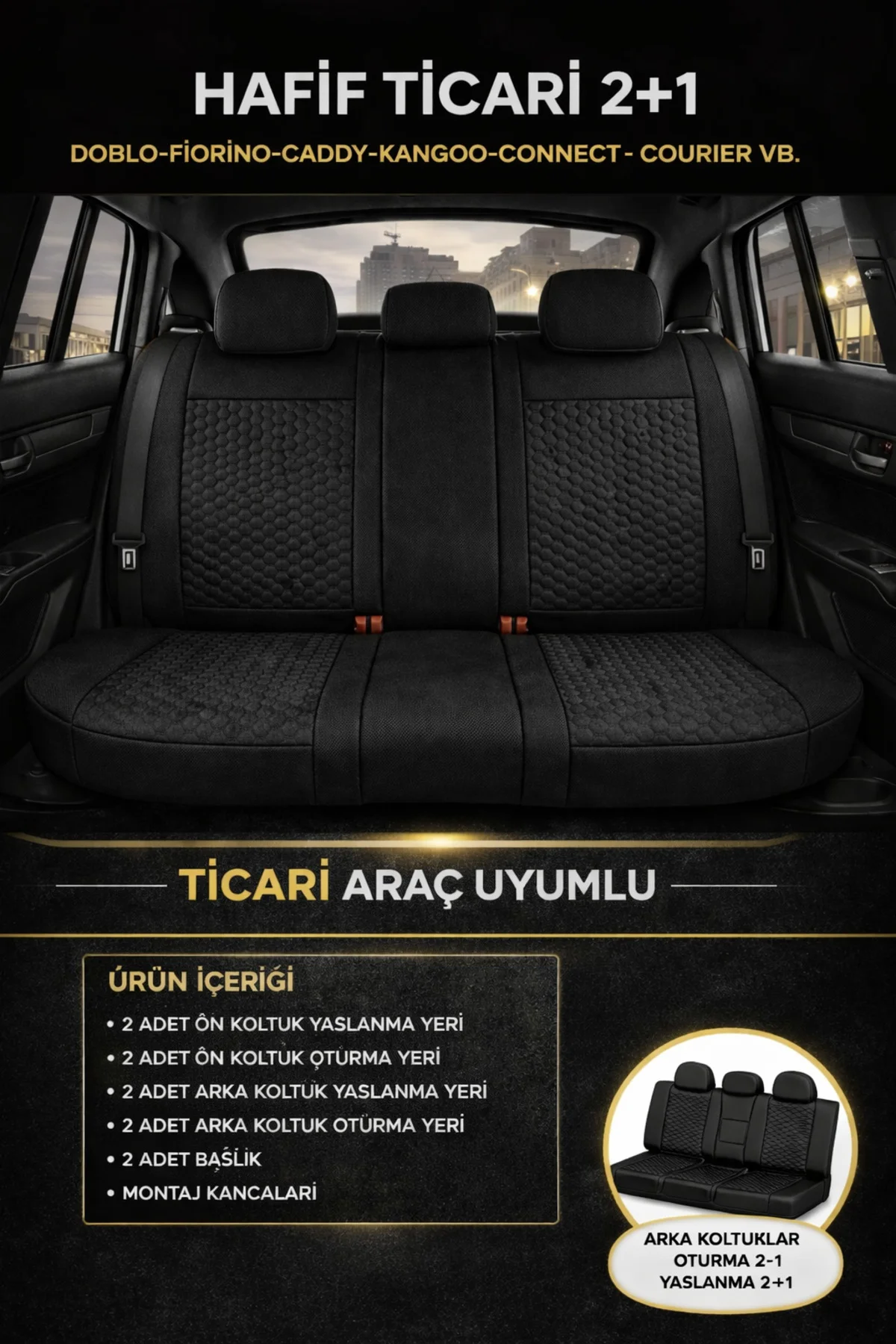 Renault Megane 3 2009-2015 2+1 Arka Sırt Oturak Uyumlu Altay Serisi Siyah Koltuk Kılıfı