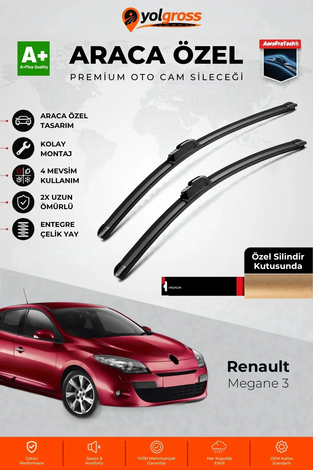 Renault Megane 3 Ön Cam Silecek Seti 2009-2016 Premium Araca Özel 60-40 Cm A+ Kalite