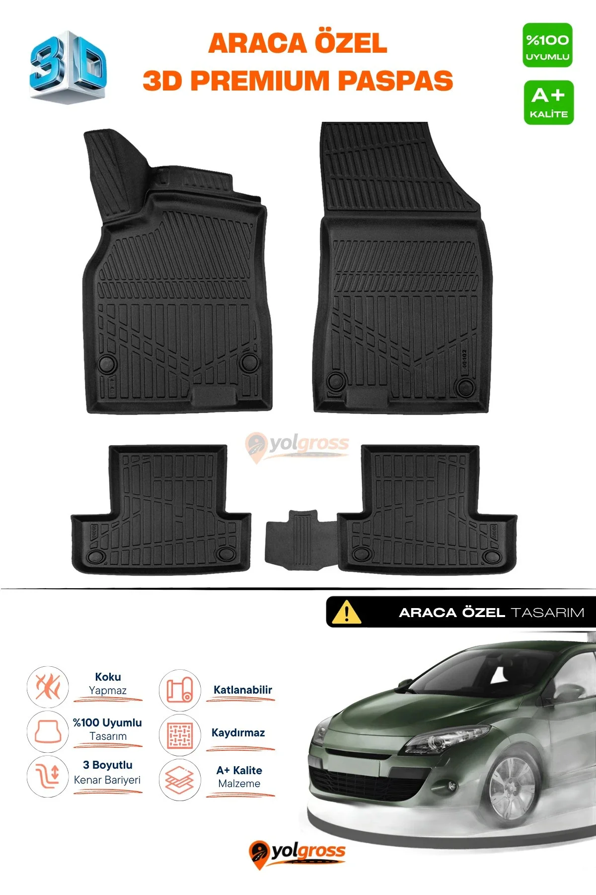 Renault Megane 3 SW 3D Pro Havuzlu Paspas 2010-2015 A+ Kalite
