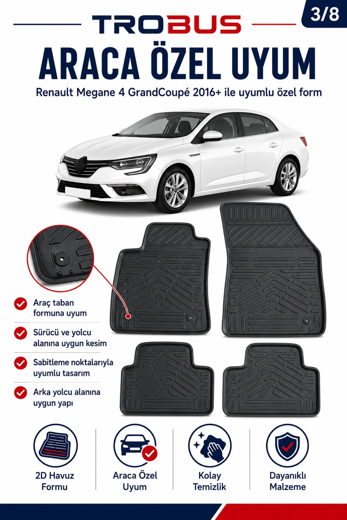 Renault Megane 4 Grand Coupe 2016+ Siyah 2D Paspas Fiyatı, Yorumları ve Özellikleri
