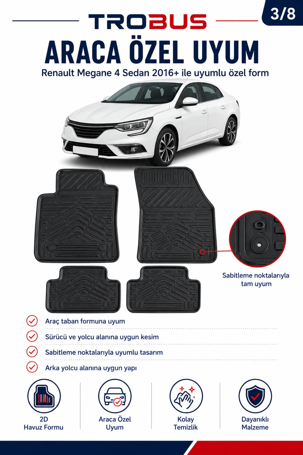 Renault Megane 4 Grand Coupe 2016+ Siyah 2D Paspas Fiyatı, Yorumları ve Özellikleri
