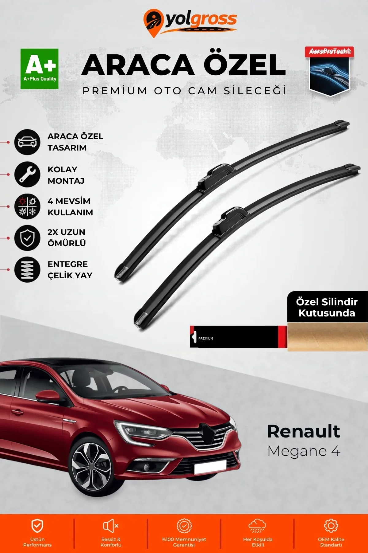 Renault Megane 4 Ön Cam Silecek Seti 2016 Üzeri Premium Araca Özel 60-45 Cm A+ Kalite
