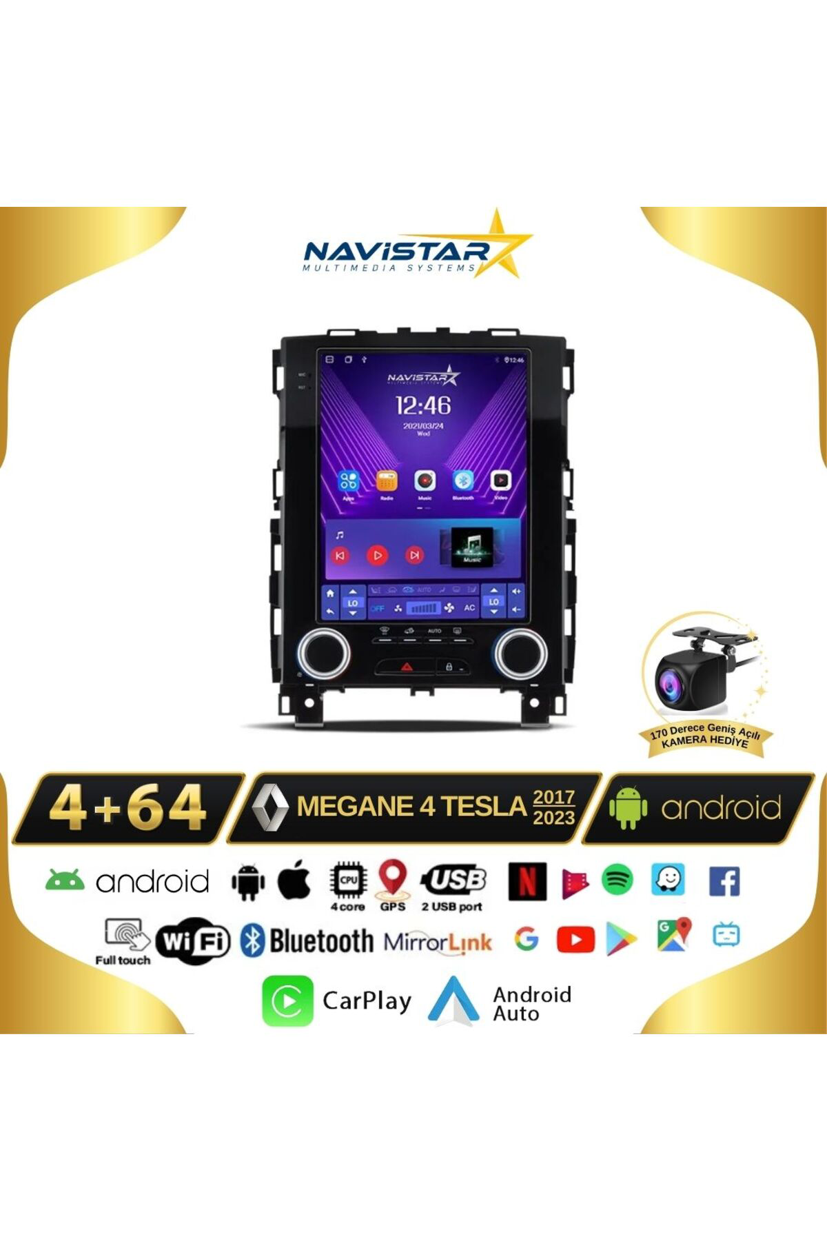 Renault Megane 4 Tesla 4gb 64gb 2017-2023 Model Android Qled Kabl