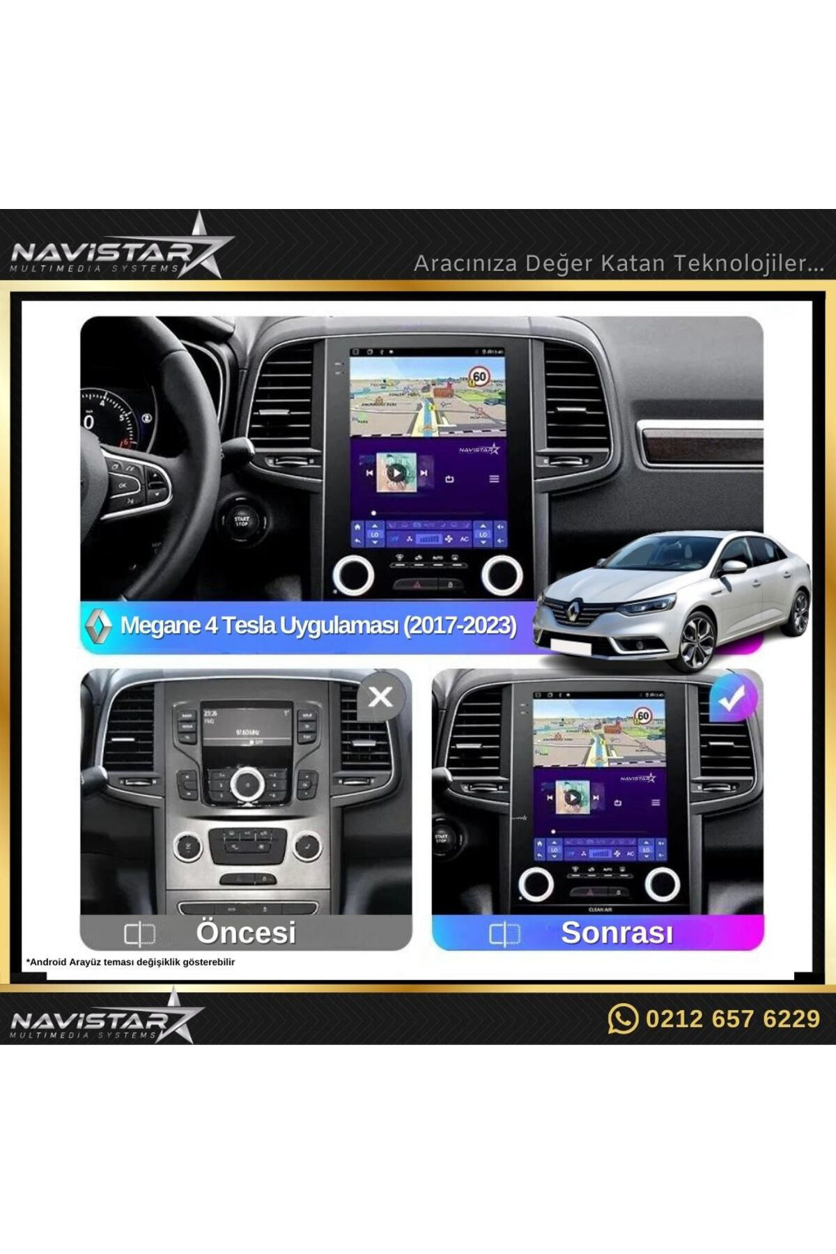 Renault Megane 4 Tesla 4gb 64gb 2017-2023 Model Android Qled Kabl