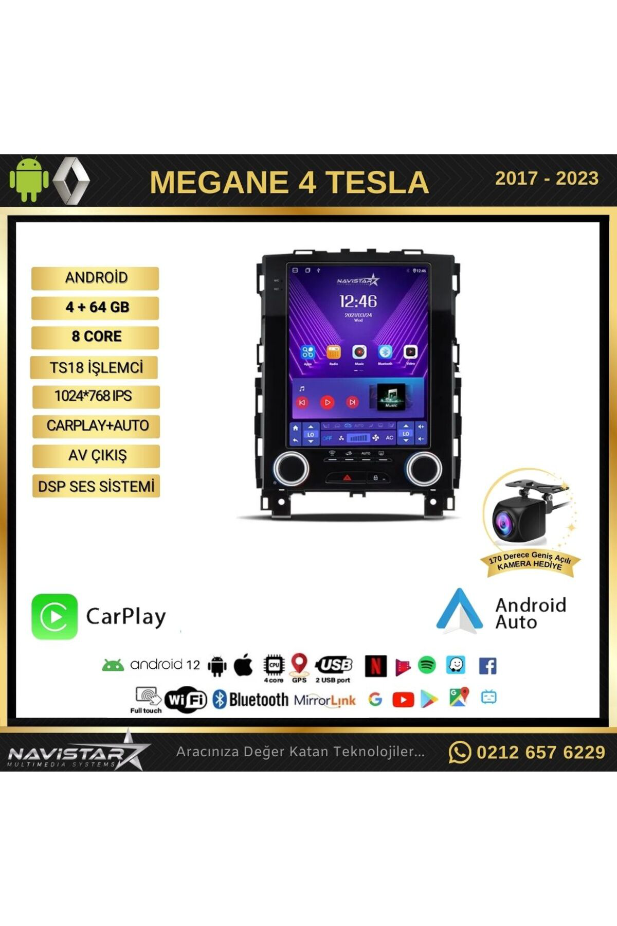 Renault Megane 4 Tesla 4gb 64gb 2017-2023 Model Android Qled Kabl