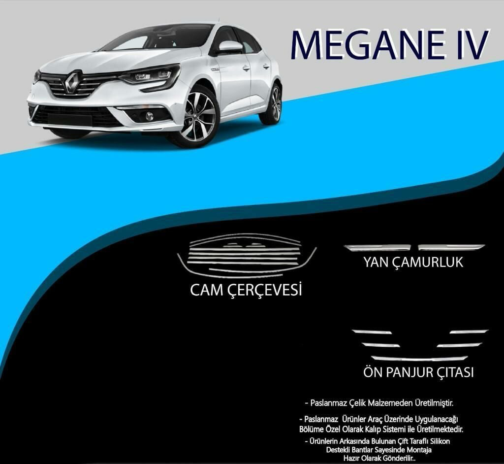 Renault Megane Uyumlu 4 Cam Çerçevesi-Yan Çamurluk-Ön Panjur Çıta Renault Megane Uyumlu 4 Cam Çerçevesi-Yan Çamurluk-Ön Panjur Çıta