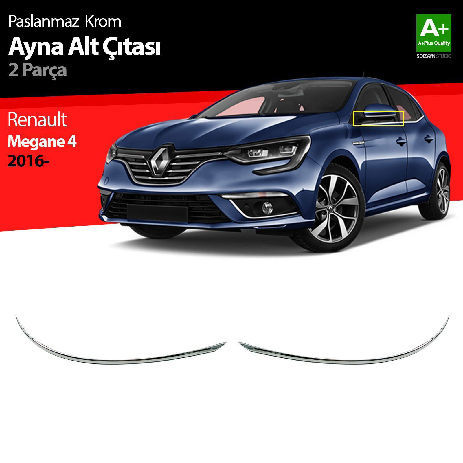 Renault Megane Uyumlu 4 Krom Ayna Alt Çıtası 2 Parça 2016 Üzeri Renault Megane Uyumlu 4 Krom Ayna Alt Çıtası 2 Parça 2016 Üzeri