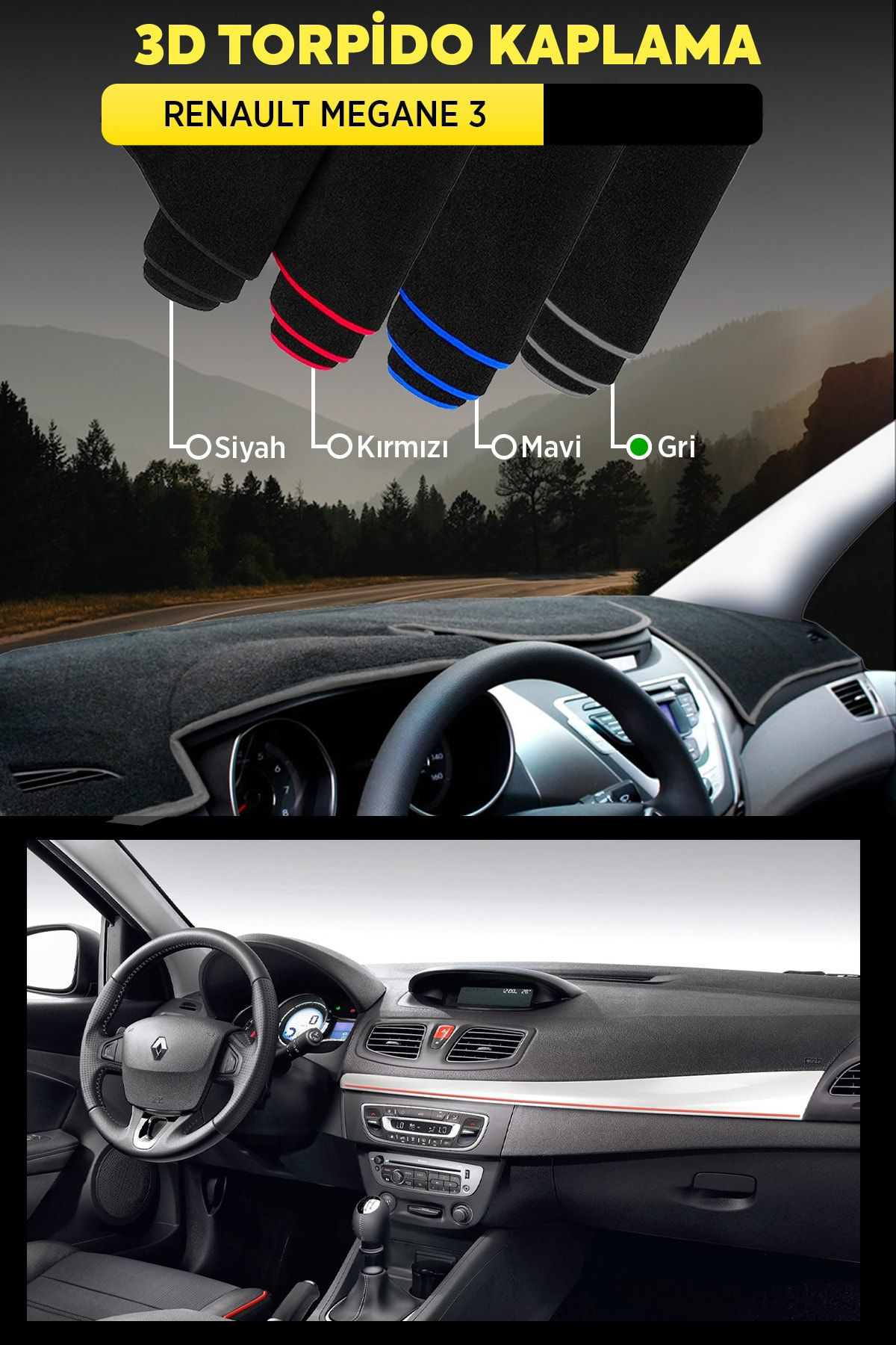 Renault Megane 3 3d Torpido Koruma Kılıfı - Ön Göğüs Kaplama - Gr