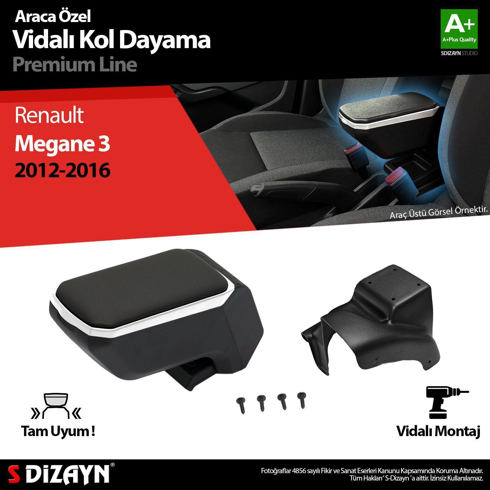 Renault Megane Uyumlu 3 ABS Vidalı Kol Dayama Kolçak Gri 2012-201 Renault Megane Uyumlu 3 ABS Vidalı Kol Dayama Kolçak Gri 2012-201