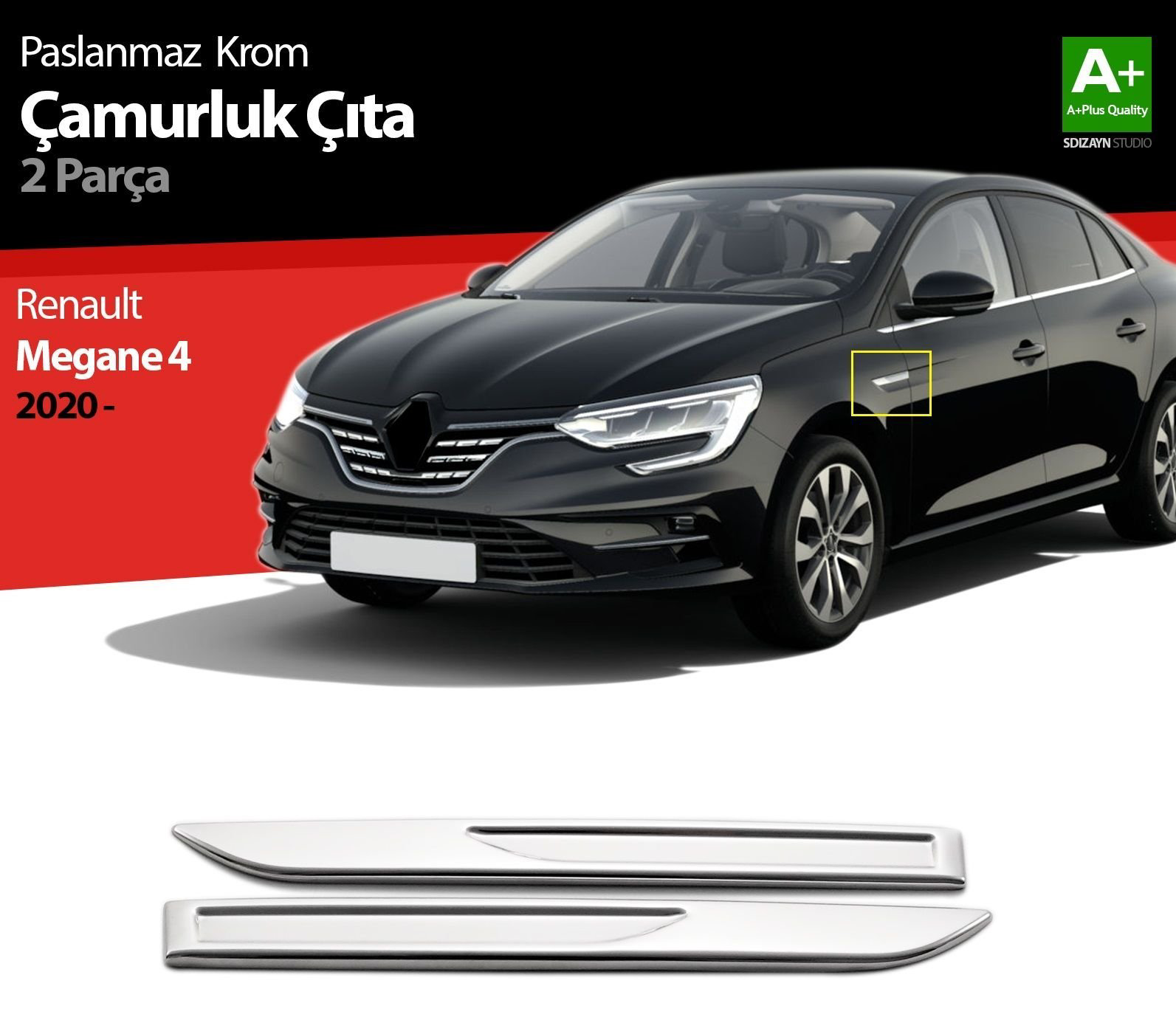 Renault Megane Uyumlu 5 Çamurluk Kromu -2020 Paslanmaz Çelik Parç