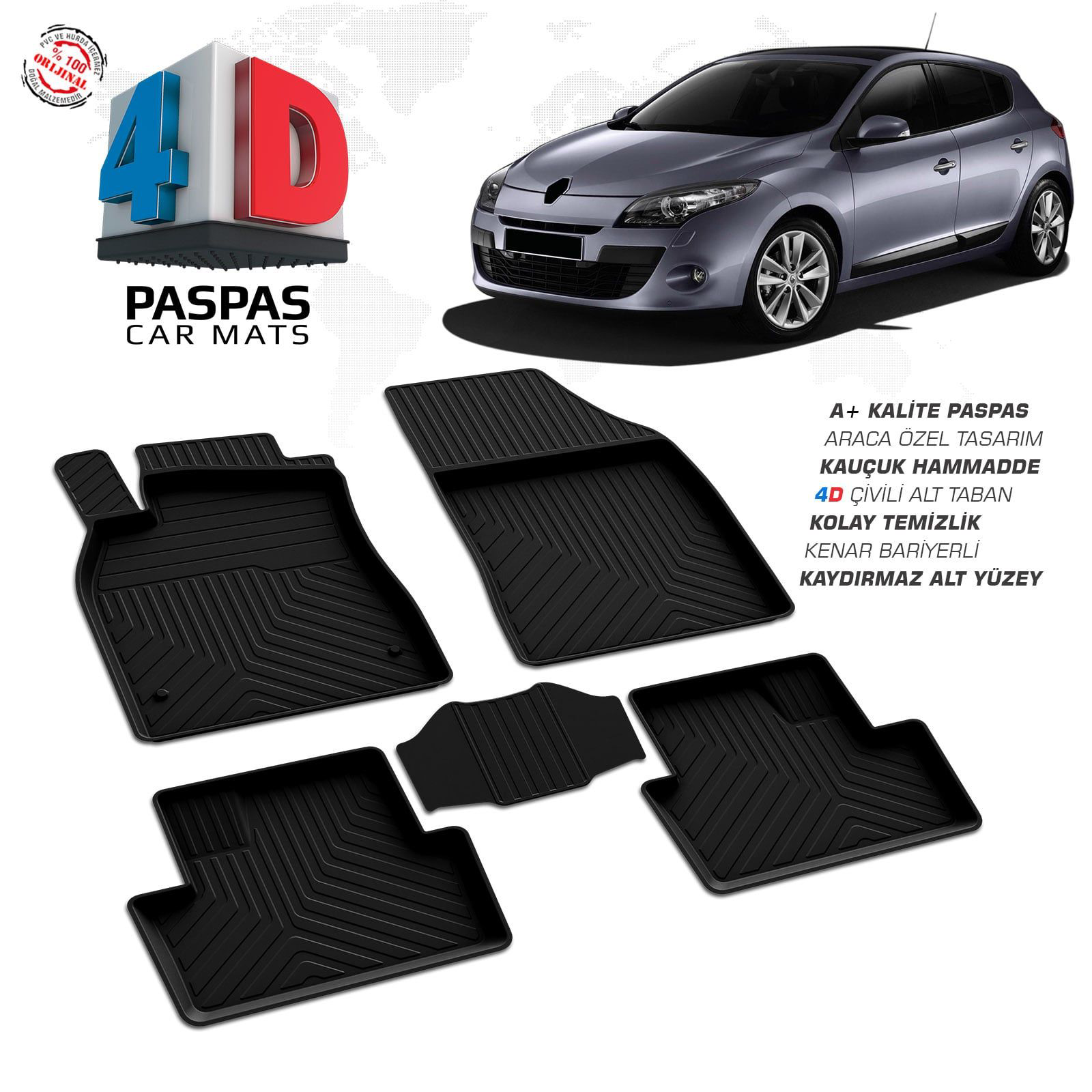 Renault Megane 3 4D Araca Özel Havuzlu Kauçuk Paspas 2010-2016 Fiyatı, Yorumları ve Özellikleri