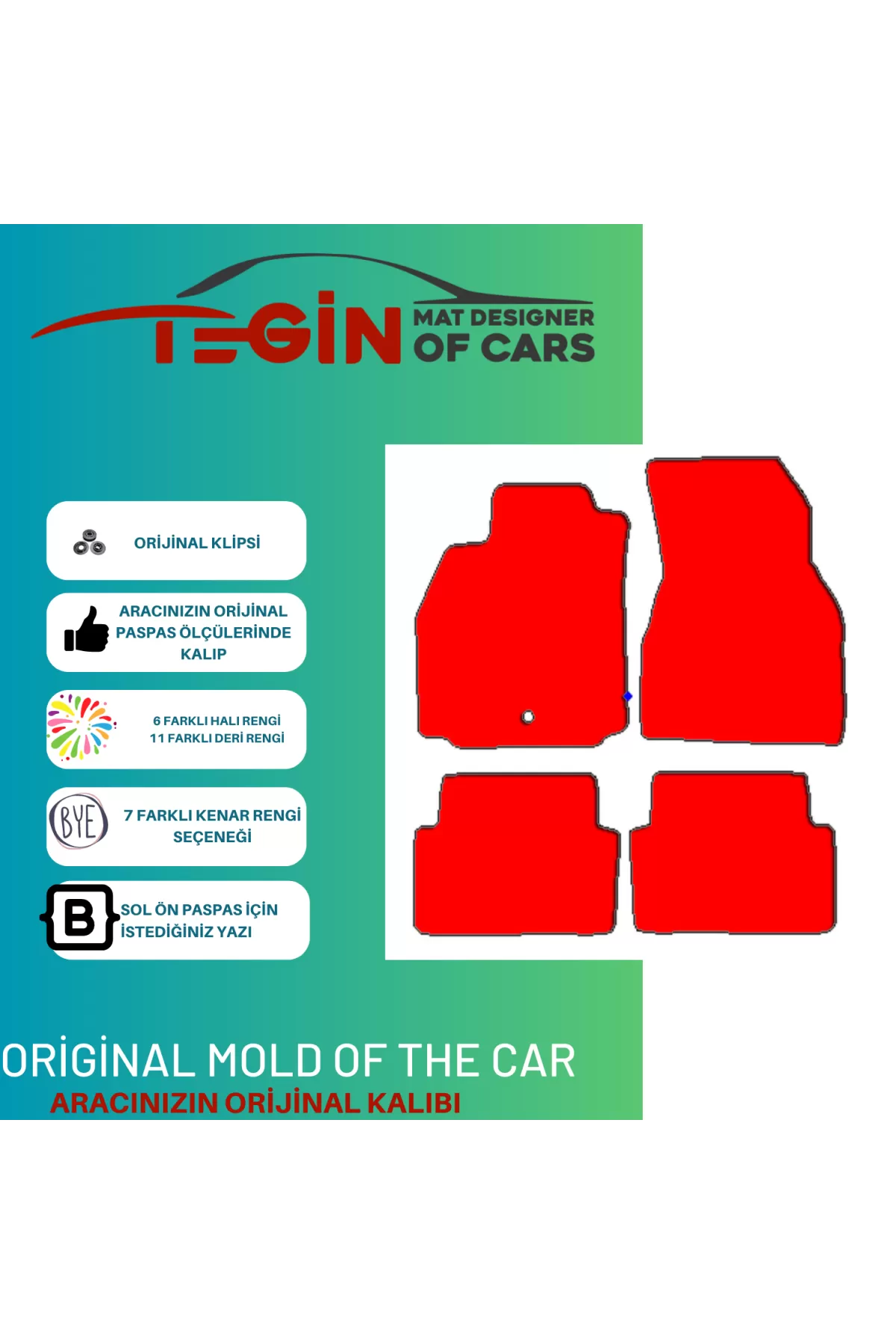 Renault Megane 2 2002-2008 Sedan Prime Kırmızı Halı Mavi Kenar Ha