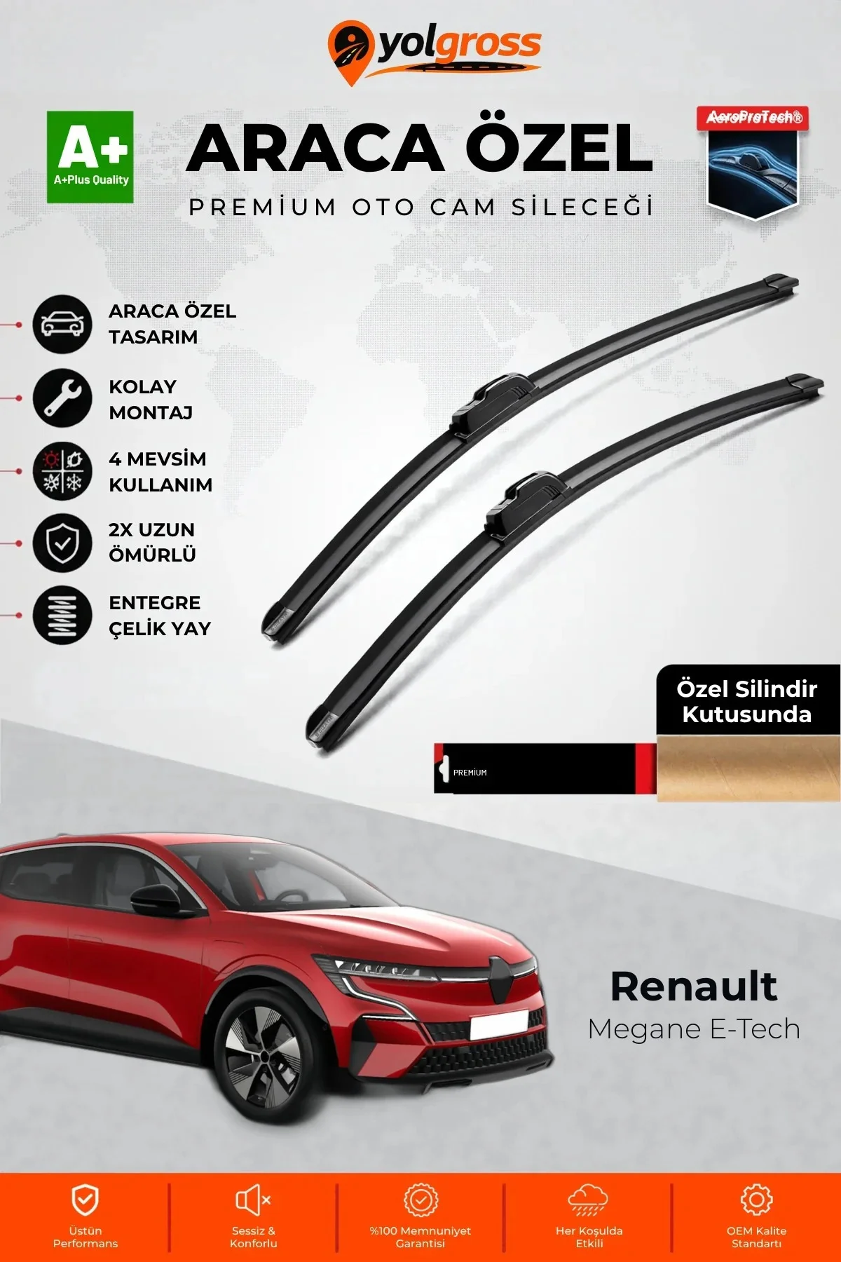 Renault Megane E-Tech Ön Cam Silecek Seti 2021 Üzeri Premium Araca Özel 65-40 Cm A+ Kalite