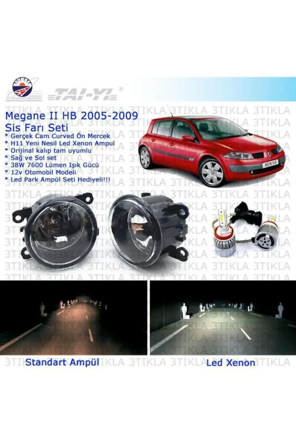 Renault Megane HB 2004-2008 Beyaz Led Xenon Sis Farı Seti