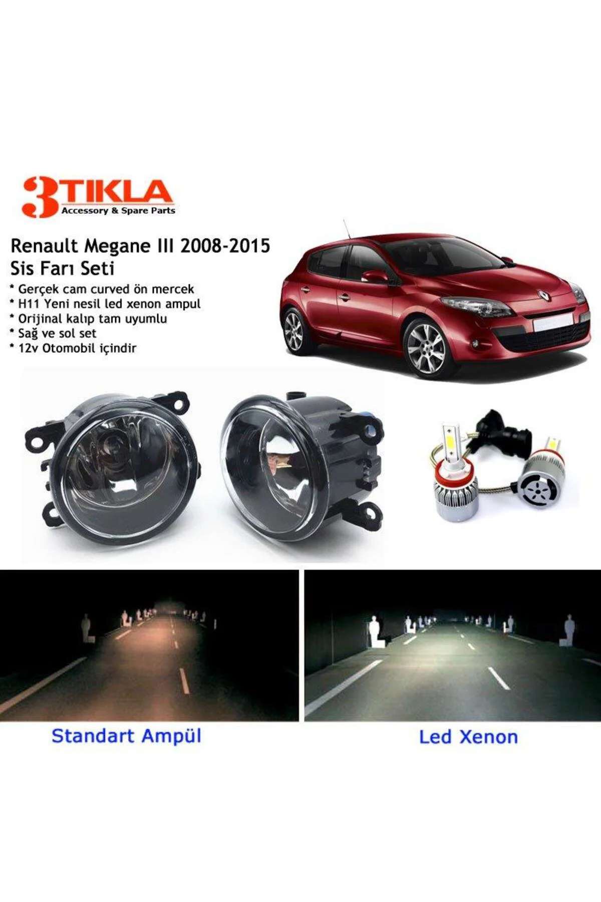 Renault Megane HB 2008-2015 Beyaz Led Xenon Sis Farı Seti